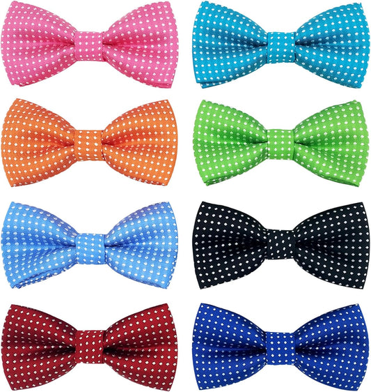 PET SHOW 8 Colors Dot Small Dogs Collar Embellishment Attachment Bow Ties Puppies Cats Collar Charms Accessories Slides Bowties for Birthday Wedding Parties Assorted Pack of 8