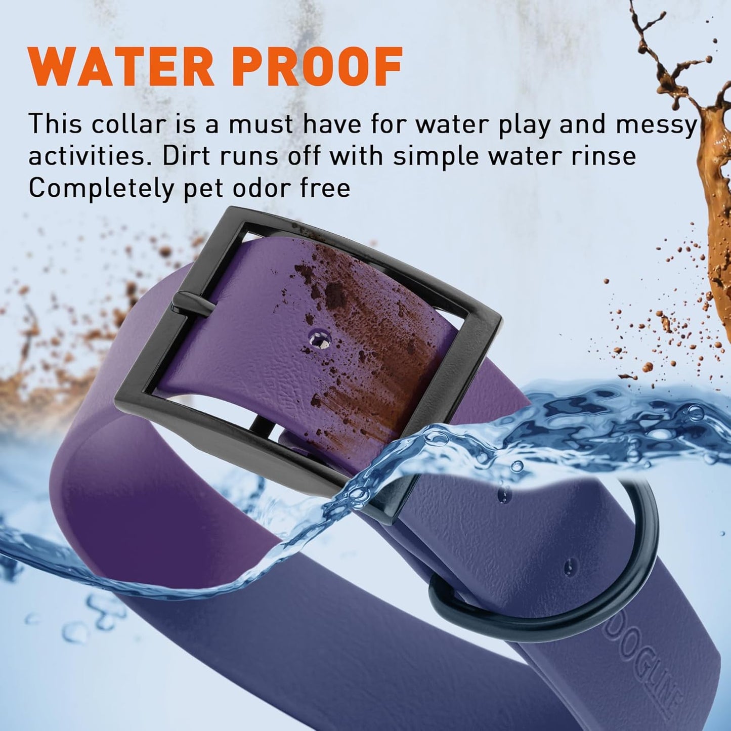 Dogline Biothane Waterproof Dog Collar Strong Coated Nylon Webbing with Black Hardware Odor- Proof for Easy Care Easy to Clean High Performance Fits Small Medium or Large Dogs, Violet Purple