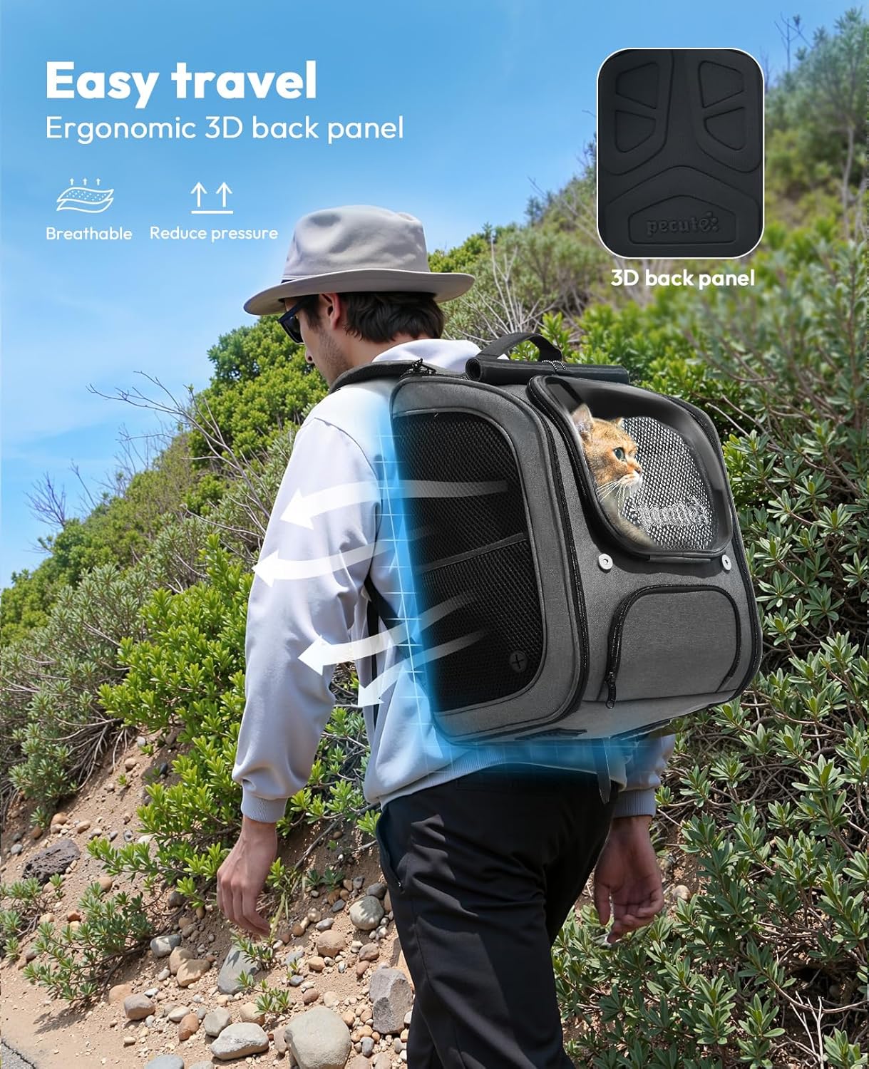 Pecute Cat Backpack Carrier, Large Space Cat Bubble Backpack, Breathable Cat Carrier, Shaded Dog Backpack Carrier, Ergonomic 3D Design for Travel, Hiking, Suitable for Shopping, and Vet, Gray