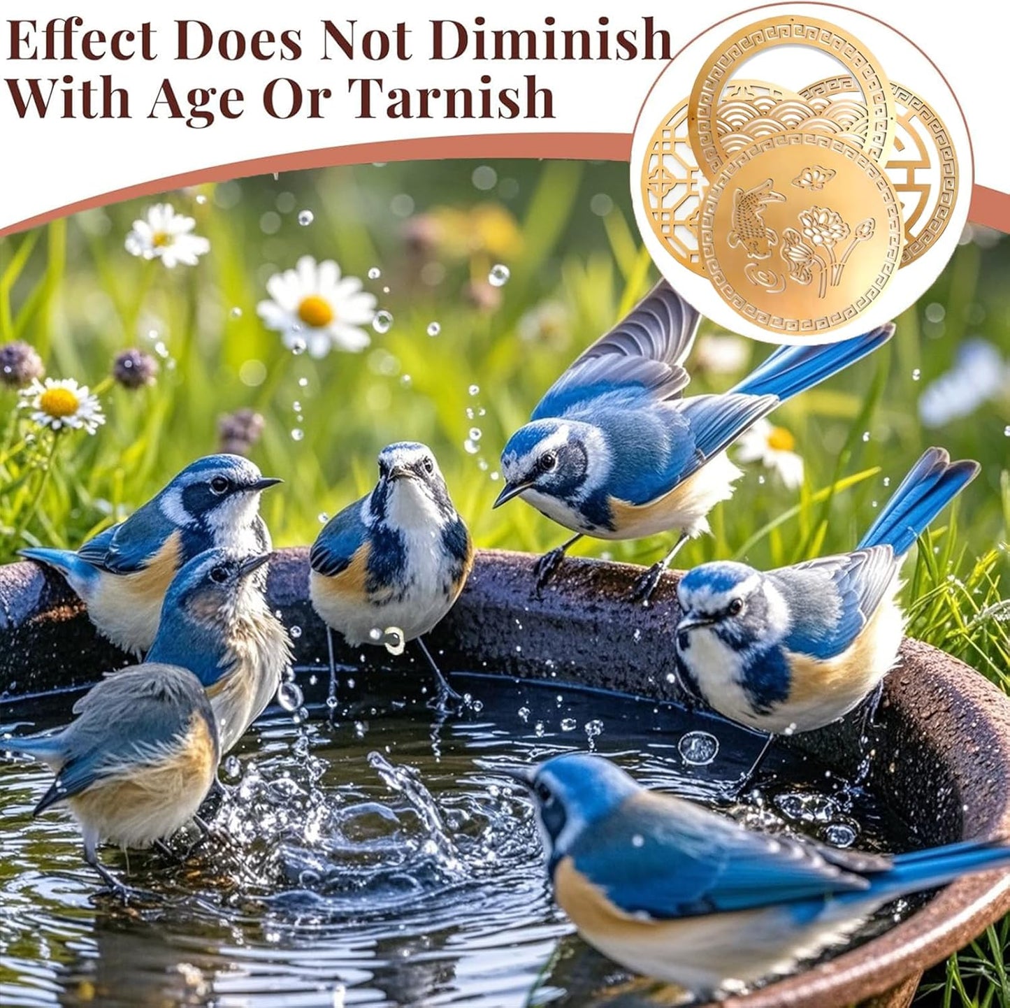 Copper Bird Bath Purification Disk, Water Wiggler for Bird Bath, Bird Bath Copper Disk, 1mm Reinforced 99% Pure Copper Cleaning Disk, Universal Fit for Outdoor Birdbaths, 4 Inch in Diameter (A)