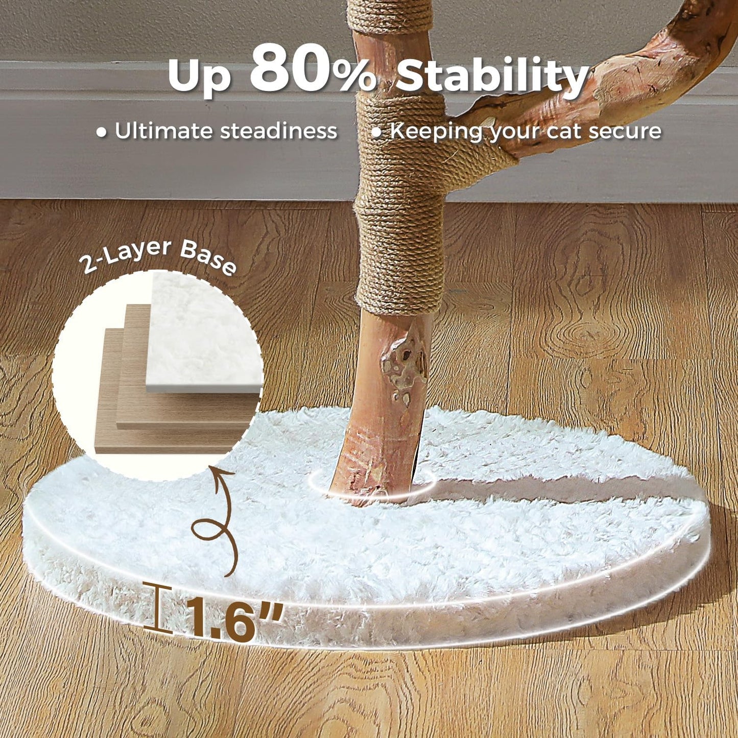 Wood Flower Cat Tree, Modern Cat Tower with Real Wood Branches, Luxury Boho Furniture with Scratching Post and 2 Perches, Cat Climbing Tower for Indoor Cats, Cloud White