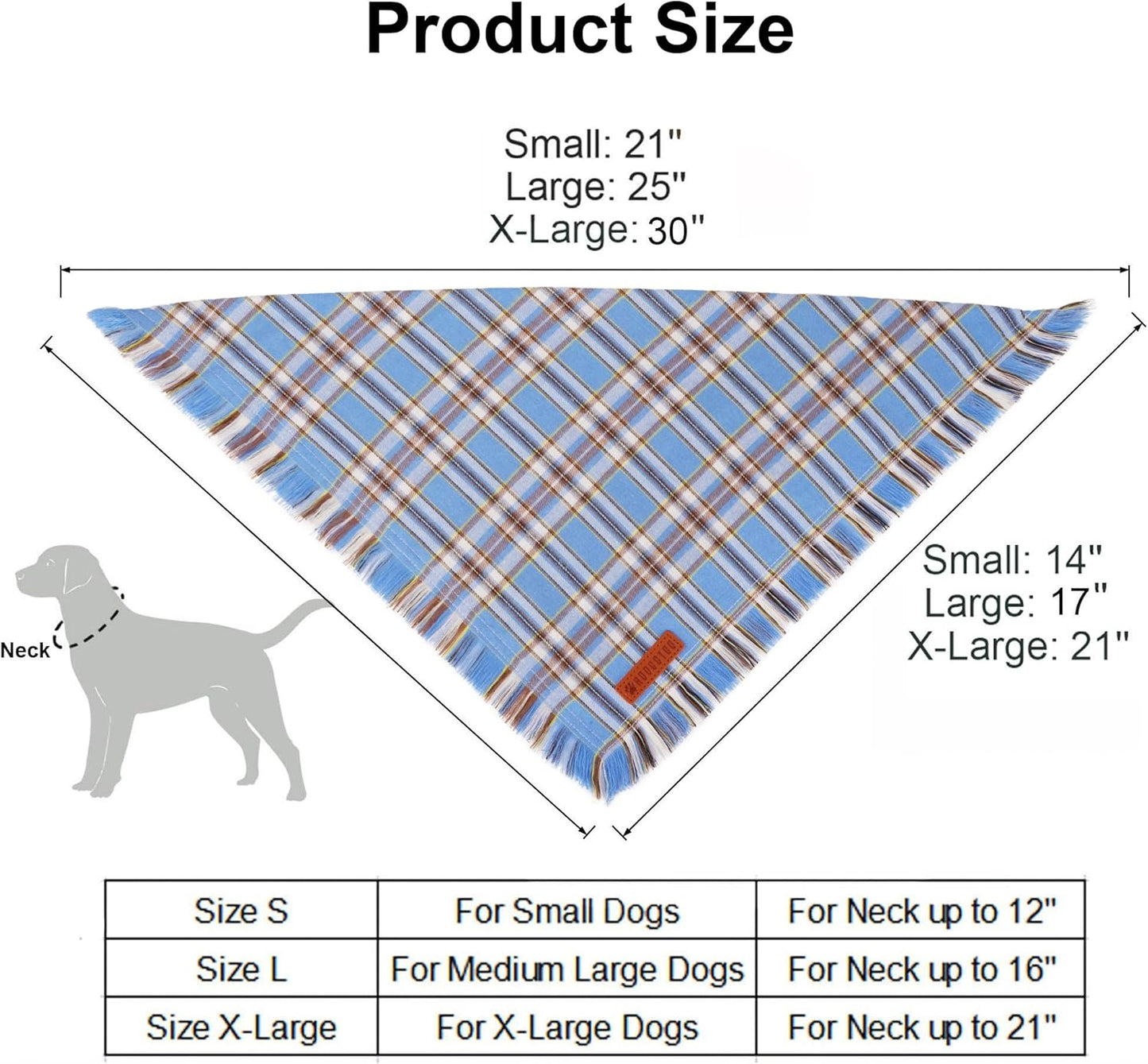 ADOGGYGO Dog Bandanas Boy with Tassels Edges, Stylish Blue Plaid Pet Scarf, Soft Cotton Fabric, Adjustable Reversible Plaid Bandanas for Extra Large Dogs (X-Large)