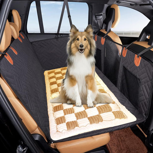 VClife Khaki Plaid Dog Car Bed Mat, Non-Slip Backseat Extender Pet Blanket, Washable Dog Bed Mat for SUVs, Sedans & Small Trucks, Portable Travel Pad for Dogs, Wear Resistant, Pet Friendly, 59"×27.6"