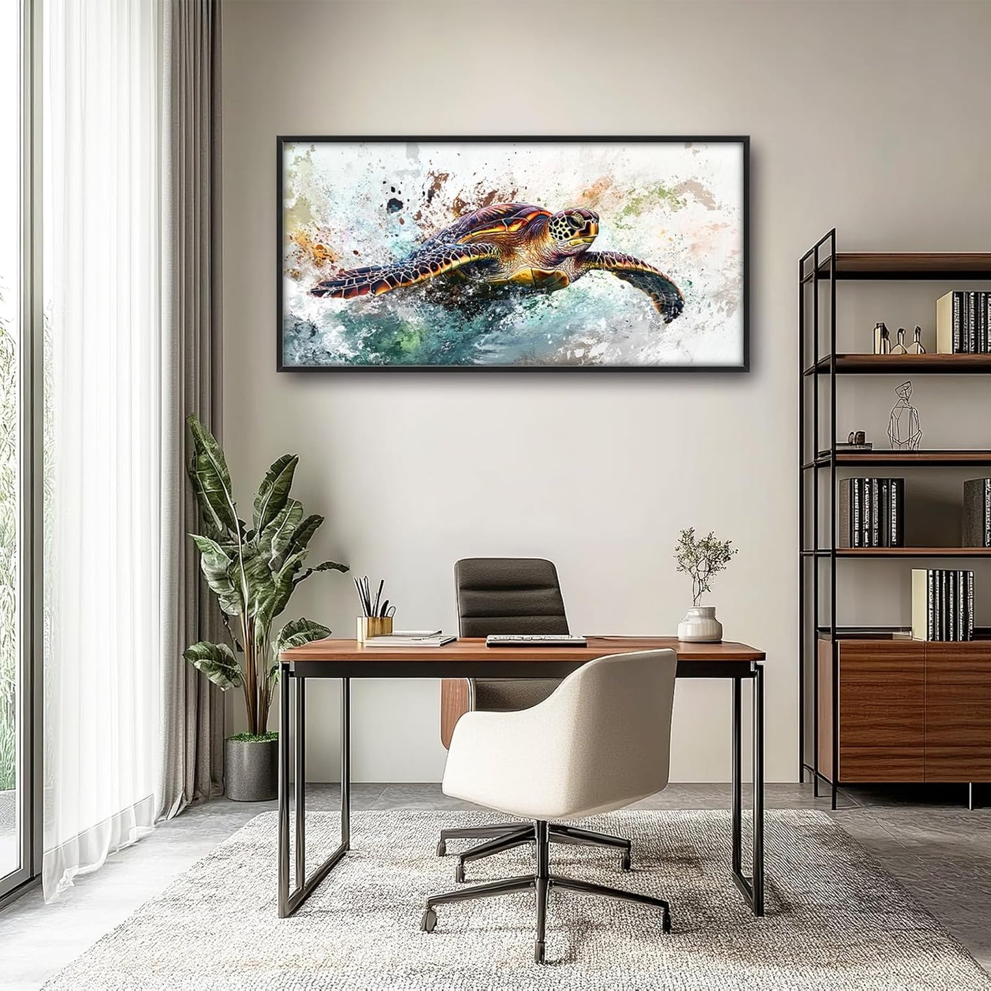 Extra Large Framed Sea Turtle Wall Art,Oversized Abstract Colorful Sea Nautical Wall Decor Pictures for Living Room,Canvas Print Painting Modern Artwork Bedroom Office Bathroom Home Decor 60L x30W