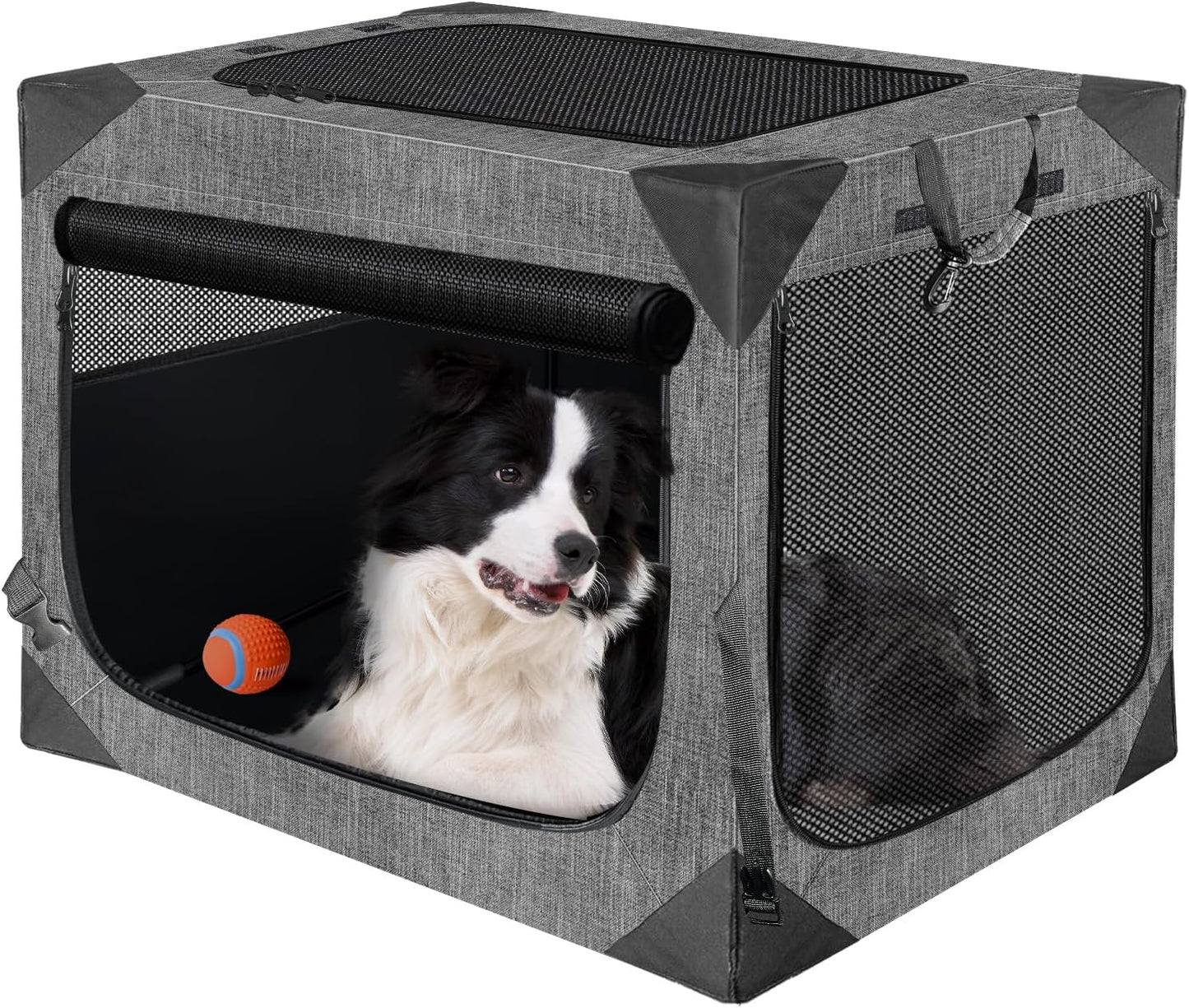 Dog Crate, Collapsible Soft Travel Crate for Large Dogs (3 Year Warranty), Indoor & Outdoor Portable Pet Kennel with Chew-Proof Mesh Window (Dark Gray, 36" L x 25" W x 25" H) ﻿