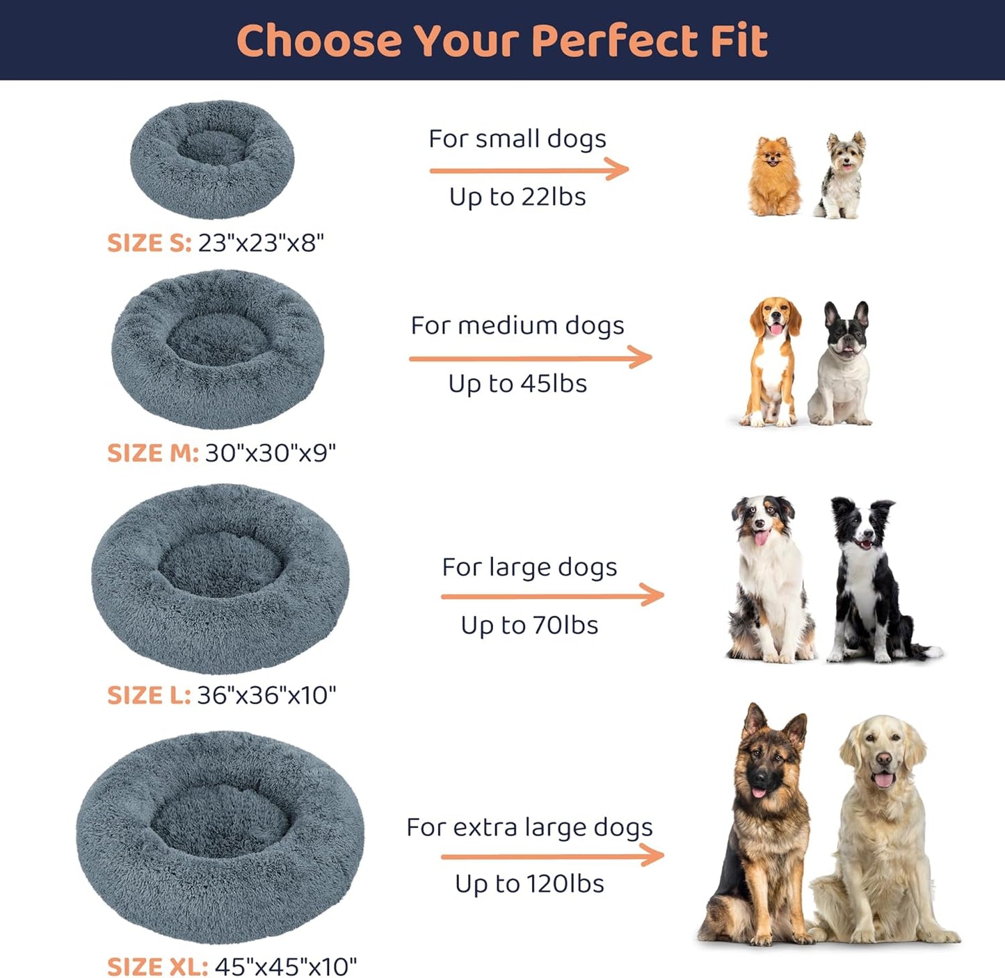 Donut Dog Bed - Premium Comfort for Anxiety Relief - Fluffy & Calming Design with Ultra-Plush Support | Cozy Round Dog Bed with Super Soft Circle Style (Size XL Dark Grey)