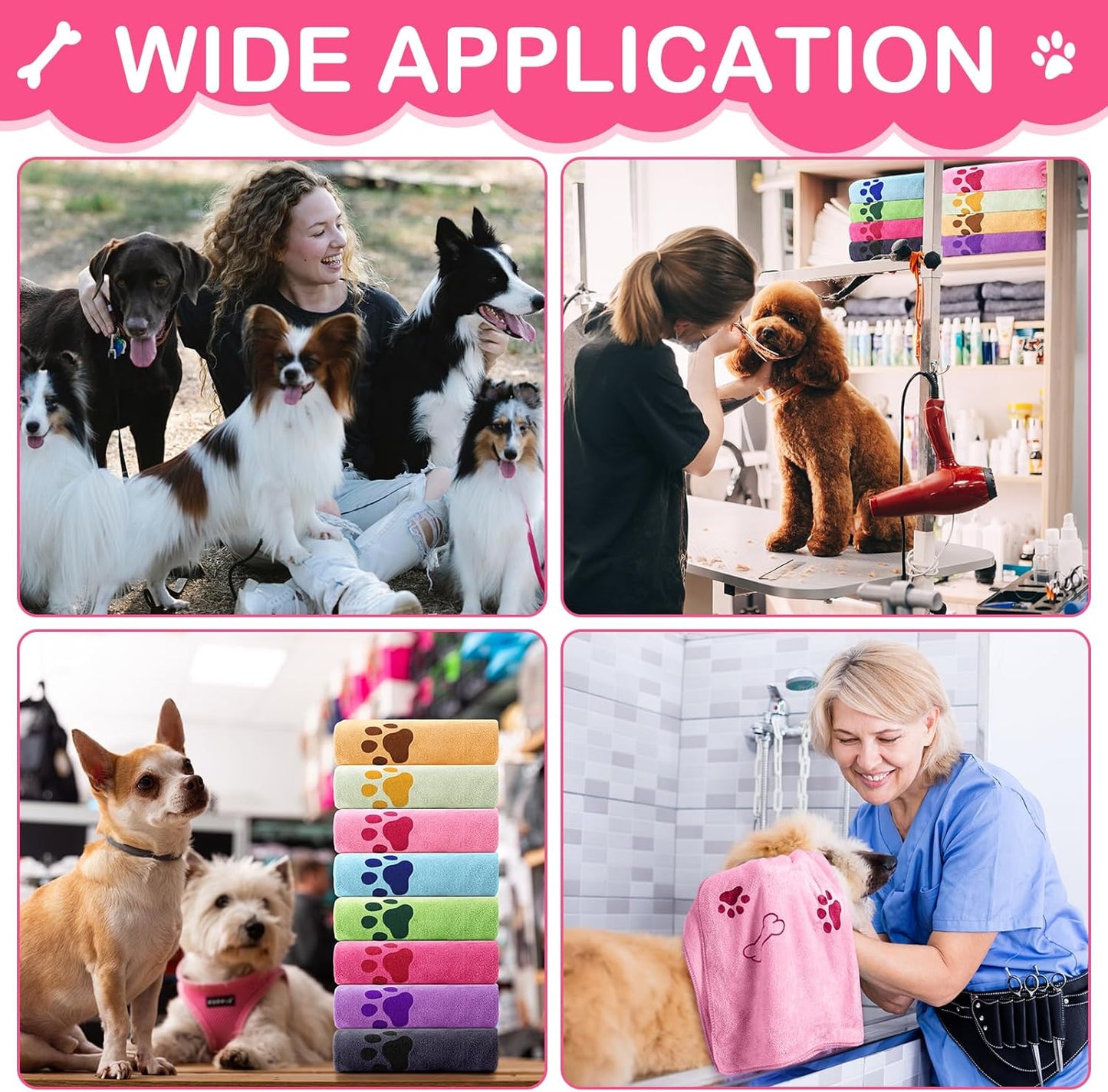 Chumia 8 Pcs Dog Towels for Drying Dogs Cats Pet Towels Bulk Puppy Microfiber Quick Drying Paw Bath Bathing Supplies Absorbent for Medium Pets(Sweet Color,40 x 24 Inch)