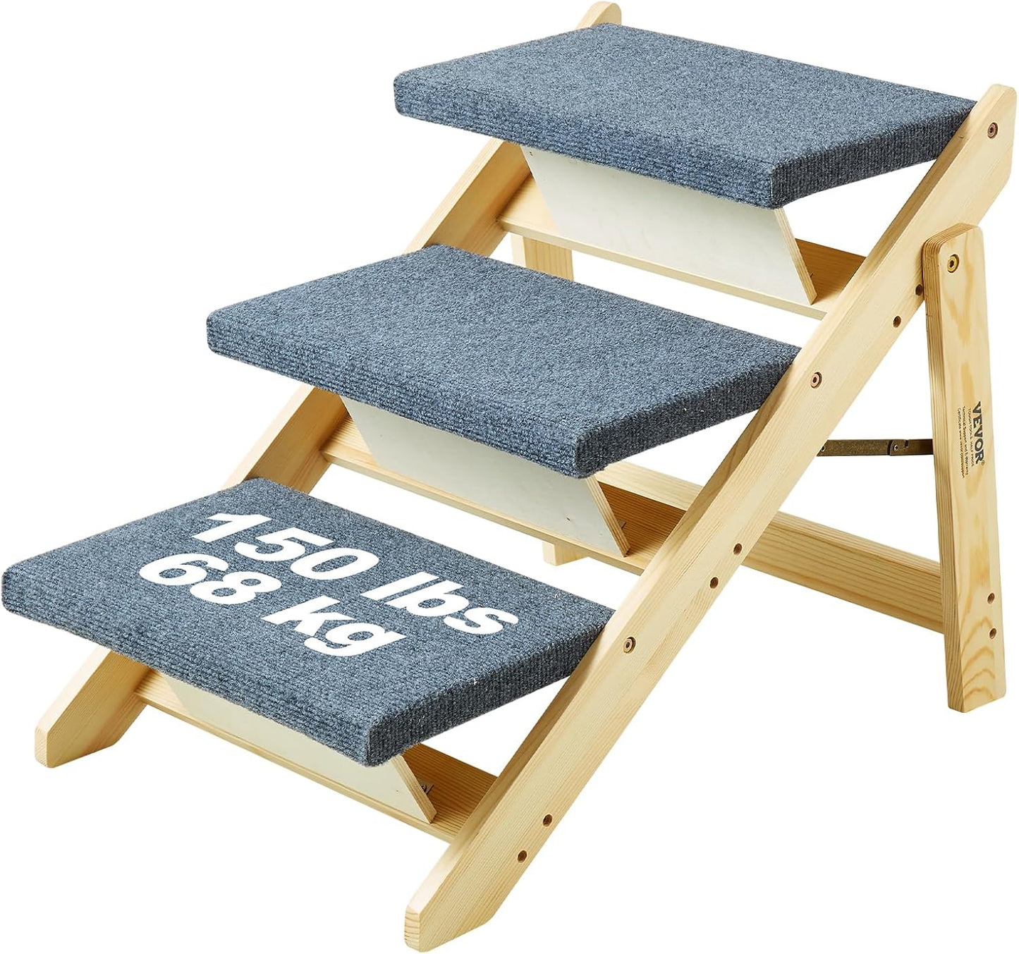VEVOR Wood Pet Stairs/Pet Steps, 2-in-1 Foldable Wooden Dog Stair for Beds, Sofa and Cars, Dog Stairs & Ramp with 3 Steps for Small Medium Large Pet, up to 150 lbs