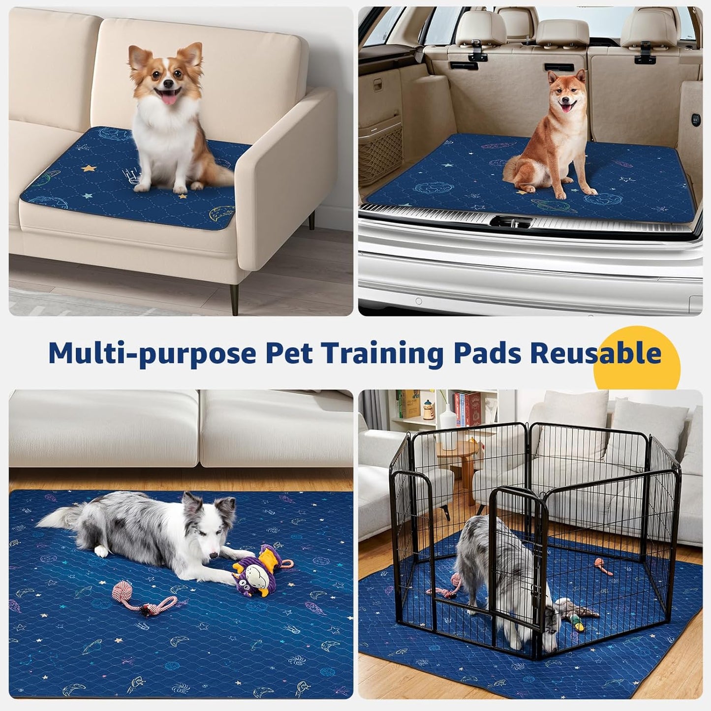 LOOBANI Pee Pads for Dogs Washable: Reusable Dog Pee Pads for Small Pet, 2 Pack Waterproof Puppy Whelping Pads 31" x 36", Non-Slip Potty Training Mat for Dog Playpen, Floor, Cage, Sofa, Crate, Blue