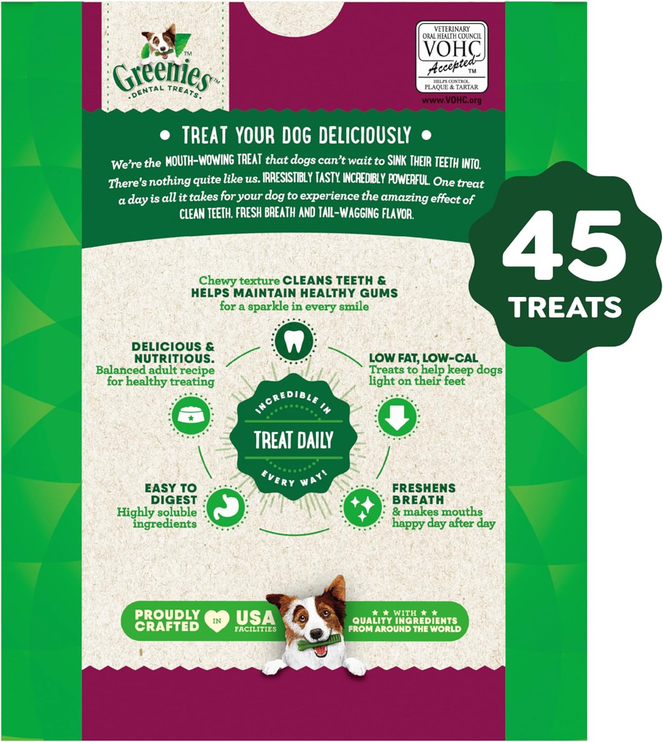 Greenies Weight Management Petite Dog Dental Chews Weight Control Dog Treats, 27 oz. Pack (45 Treats)