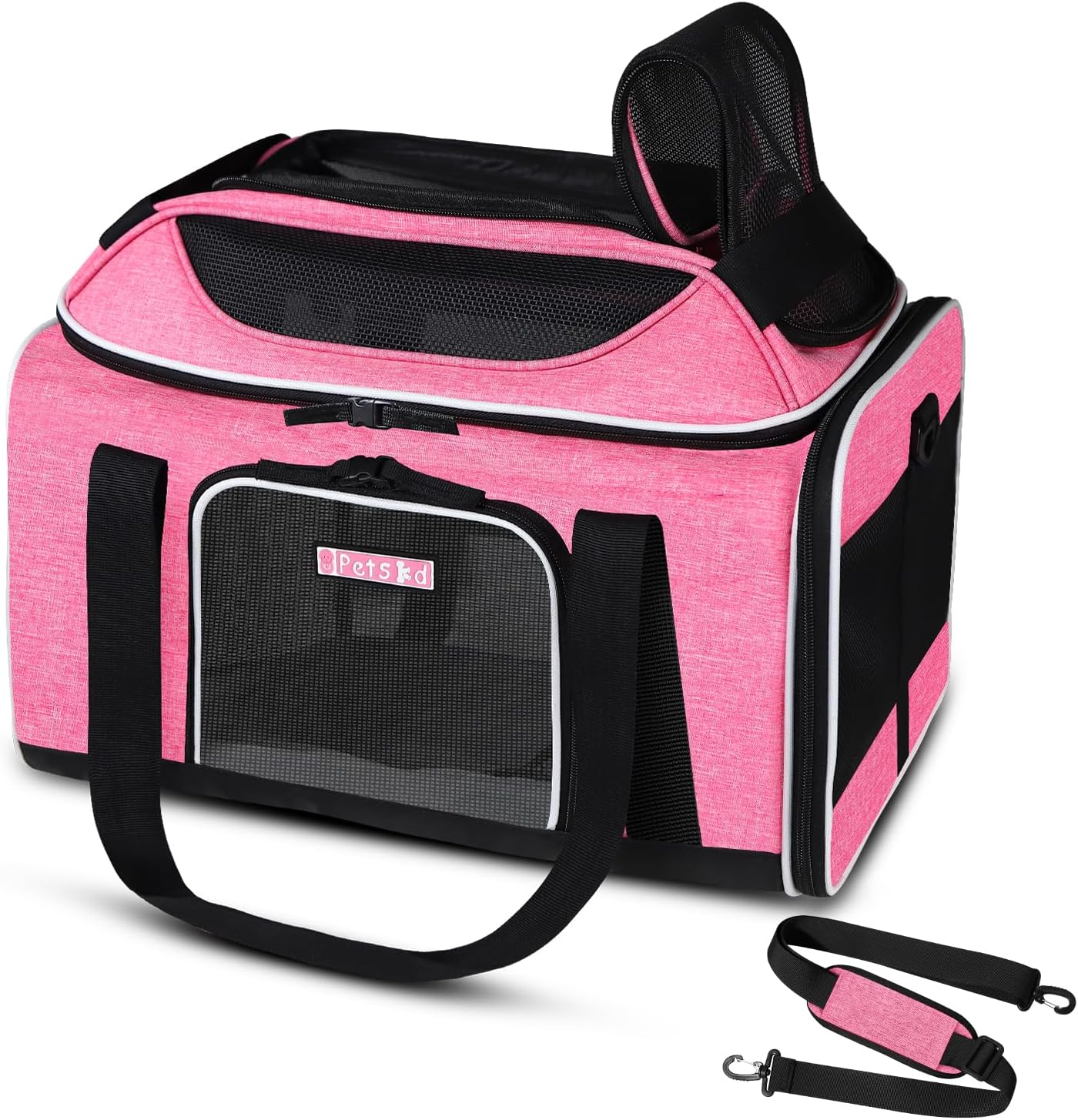 Petskd Top-Expandable Pet Carrier 17x11x9.5 Inches Alaska Airline Approved, Soft-Sided Carrier for Small Cats and Dogs with Locking Safety Zippers and Anti-Scratch Mesh(Pink)