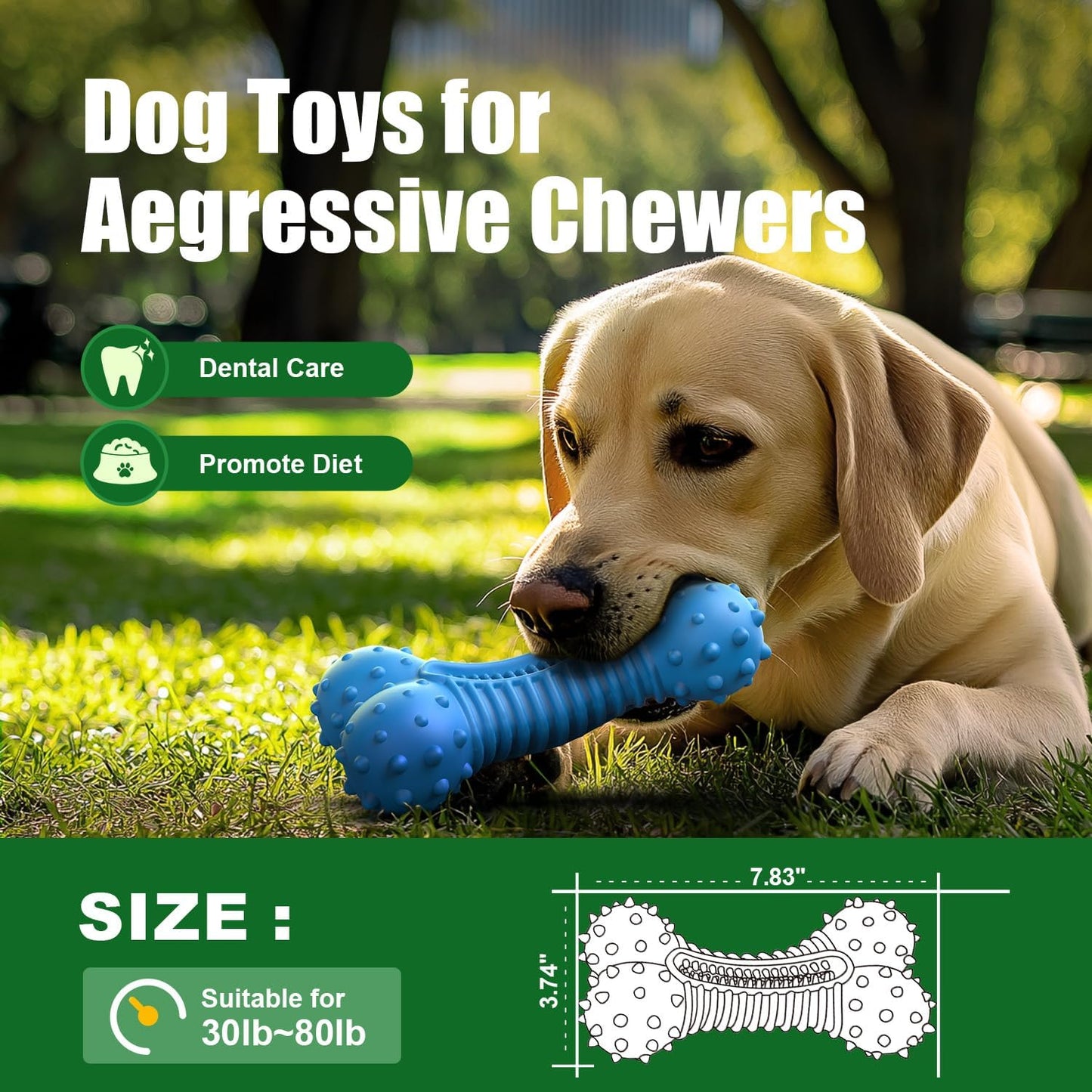 Dog Toys for Aggressive Chewers, Chew Toys for Medium Large Dogs, Durable Natural Rubber Toys with Bacon Flavor, Indestructible Dog Toy,Blue