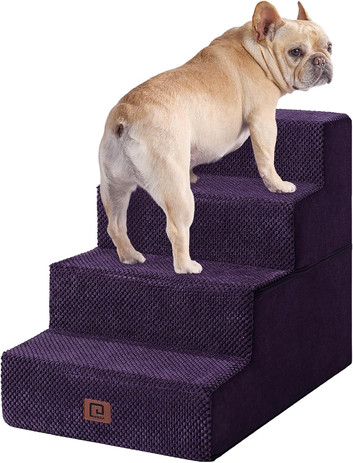 EHEYCIGA Dog Stairs for Bed 18" H, 4-Step Dog Steps for High Bed, Pet Steps for Small Dogs and Cats, Non-Slip Balanced Pet Ramp Indoor, Purple