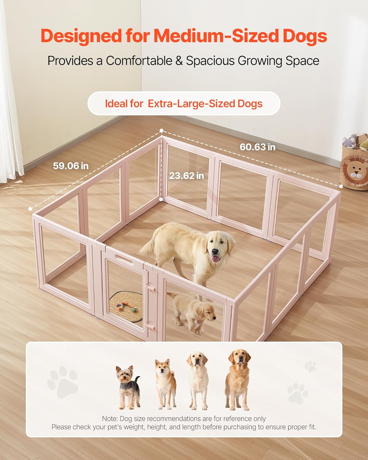 VEVOR Clear Acrylic Dog Playpen Indoor, 60x59x23 in Transparent Plastic Dog Playpen for X-Large Sized Dogs, Easy Assemble Waterproof Puppy Playpen, Easy to Clean,Durable Indoor Pet Dogs Cats Fence Kit