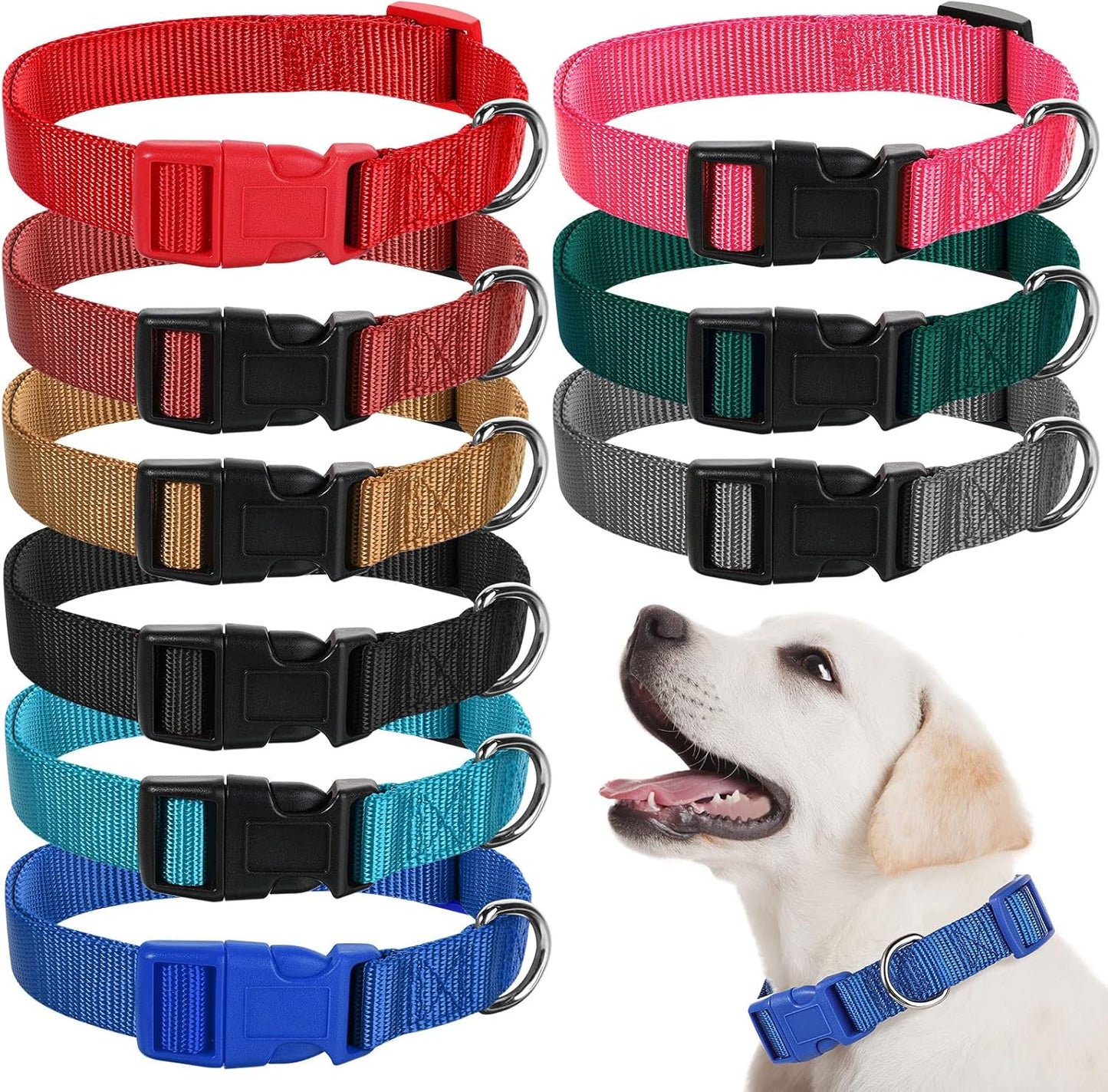 9 Pieces Adjustable Dog Collar for Animal, Soft Nylon Pets Puppy Collar with Quick Release Buckle Holder Bulk for Dogs Walking Running Training(Large,Retro Colors)