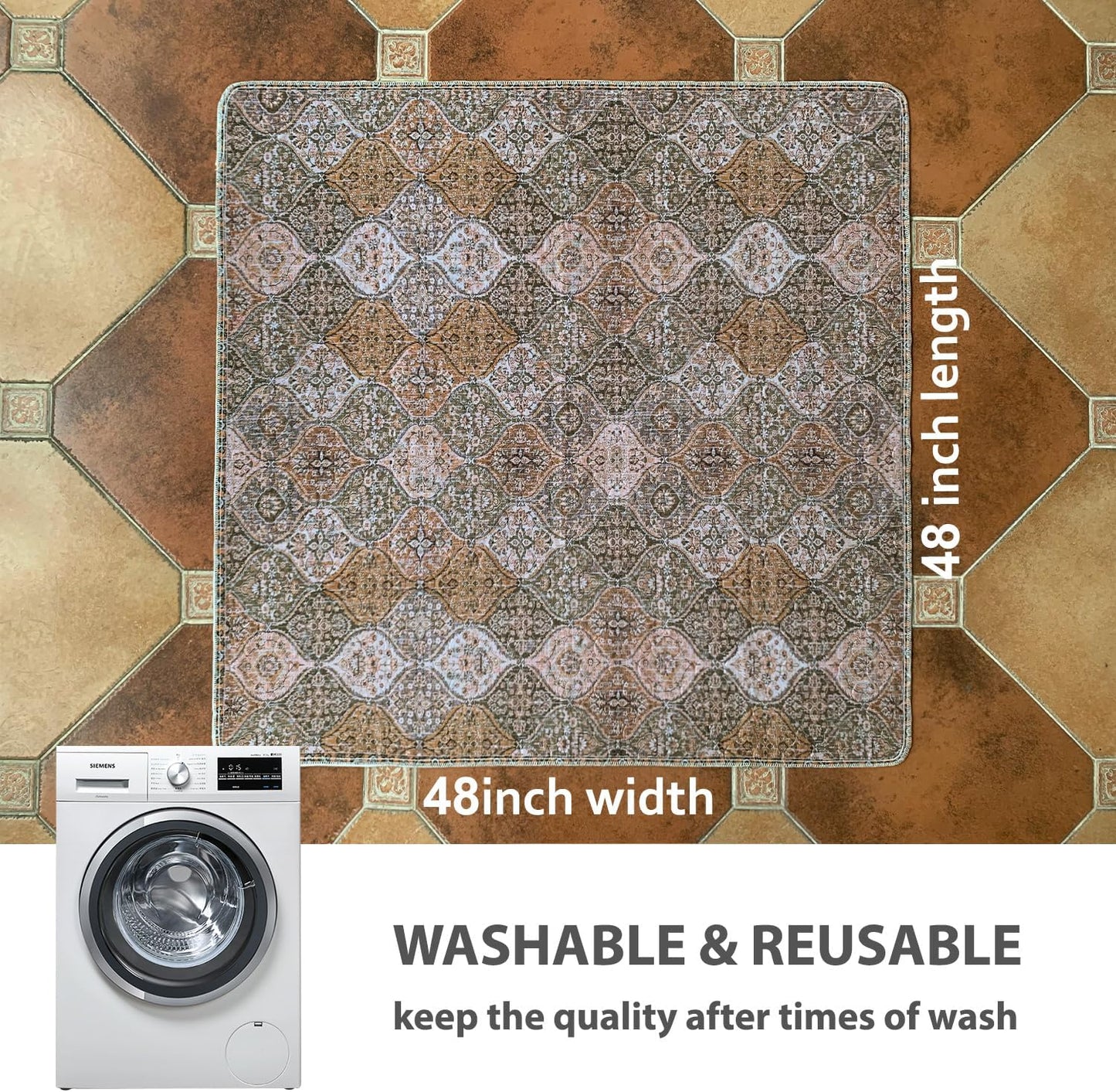 nunubaby Washable Pee Pads for Dogs, Stylish, Non-Slip and Leak-Proof Pee Pads. Reusable Potty Pads for Dogs for Crates and Floors.(Brown/Multi, 48" x48")