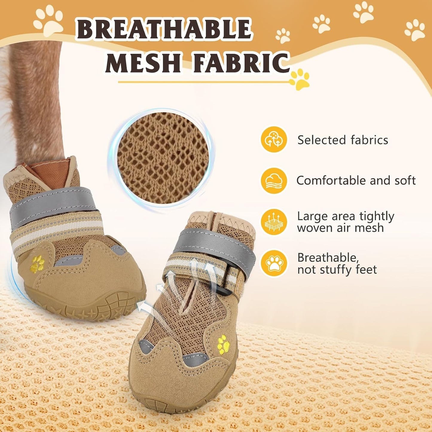 Dog Shoes for Large Medium Small Dog, Mesh Breathable Dog Shoes for Hot Pavement, Anti-Slip Dogs Boots Paw Protectors with Reflective for Outdoor Walking Indoor Hardfloors (Size 1)