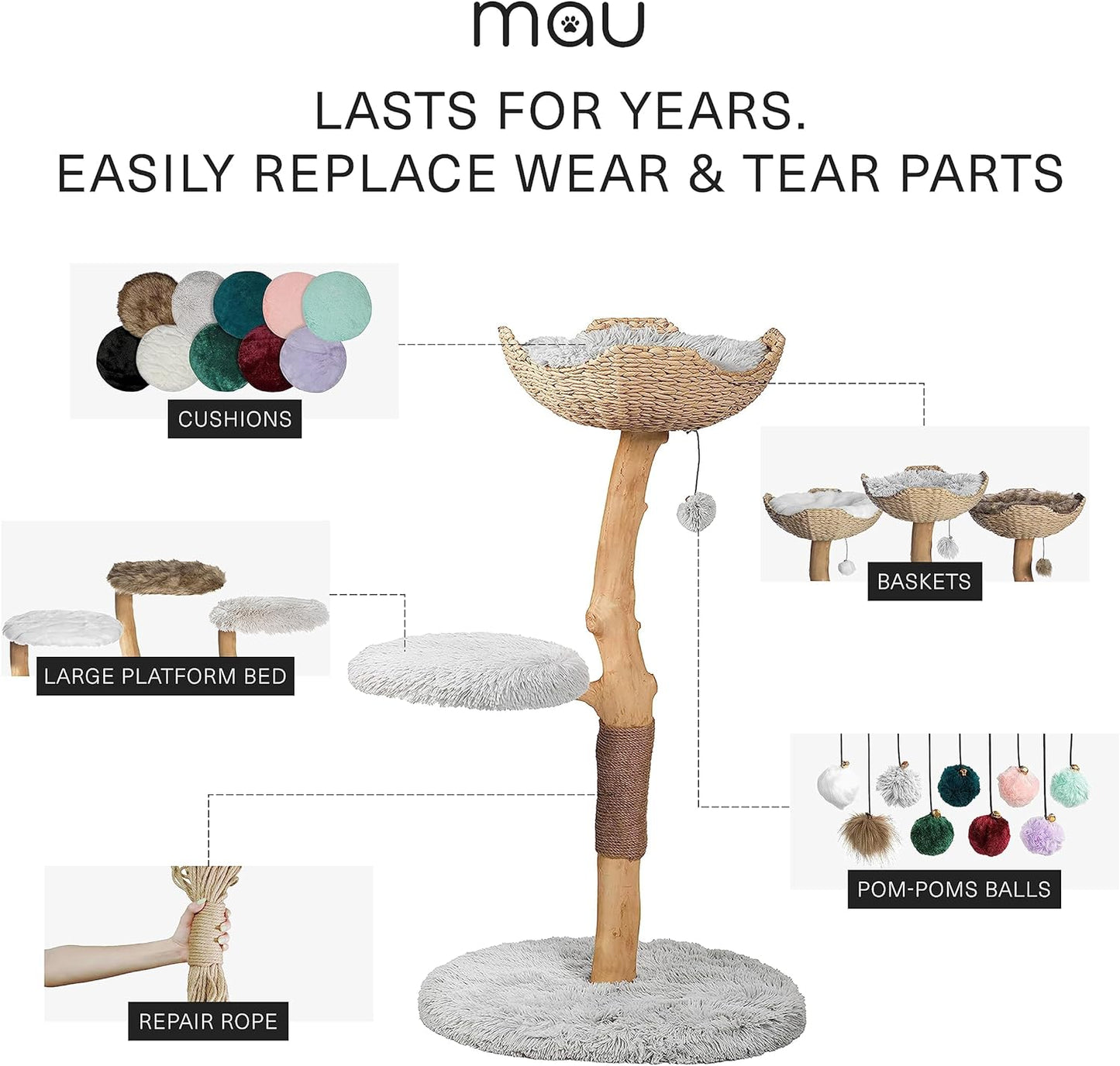 Wooden Cat Tree Tower, Modern Single Branch Cat Condo, Wood Cat Tree, Cat Climbing, Furniture for Cat, Cat Lover Gift, Cat Furniture,Cat Gift by MAU LIFESTYLE (Bullet Gray)