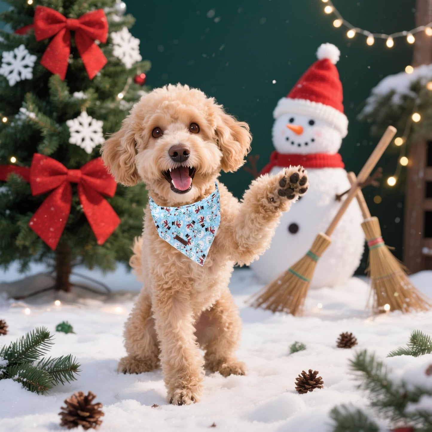 Lionet Paws Christmas Dog Bandana,Fabric Snowman Blue Dogs Kerchief for Medium Large Dogs,Dog Cotton Triangle Bibs Scarf for Girl Boy