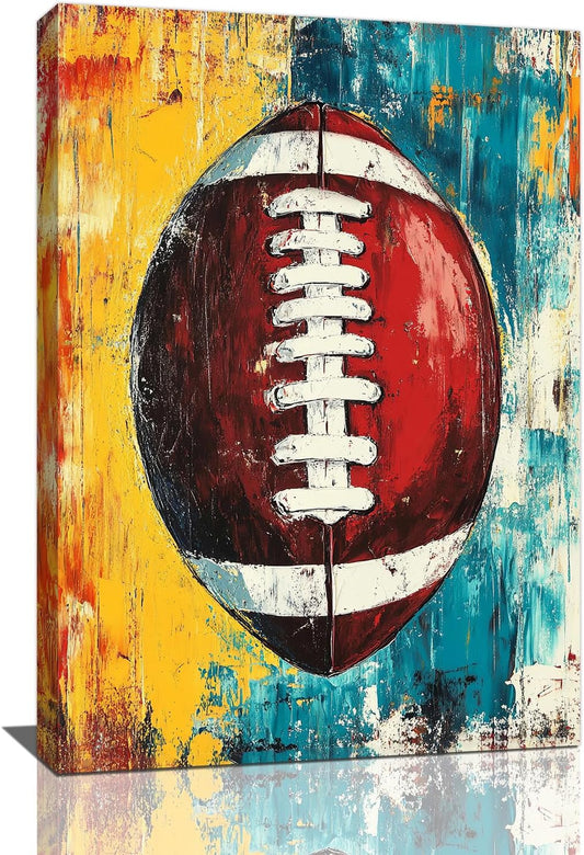 Graffiti Football Bathroom Pictures Wall Art, Rugby Sport Bathroom Wall Decor, Colorful Football Framed Painting Canvas Artwork for Bedroom Living Room Decorations 24"L x 16"W