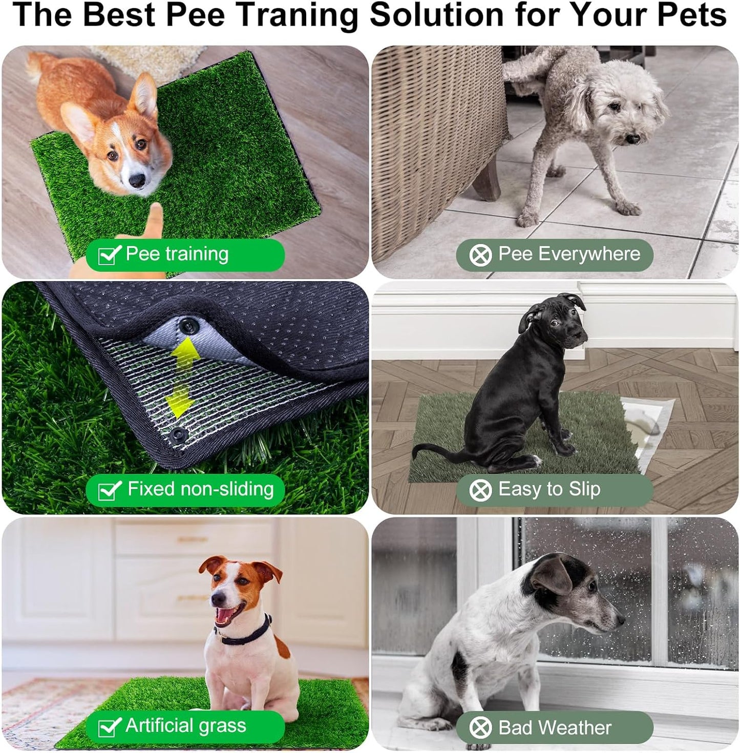 Pee Pads for Dogs with Fake Grass, 27" x 21" Indoor Artificial Grass for Dogs Potty, Lawn Pee Pads for Doggie Washable, Reusable and Lawn for Replacement, Puppy Training Litter Box for Outdoor Patio