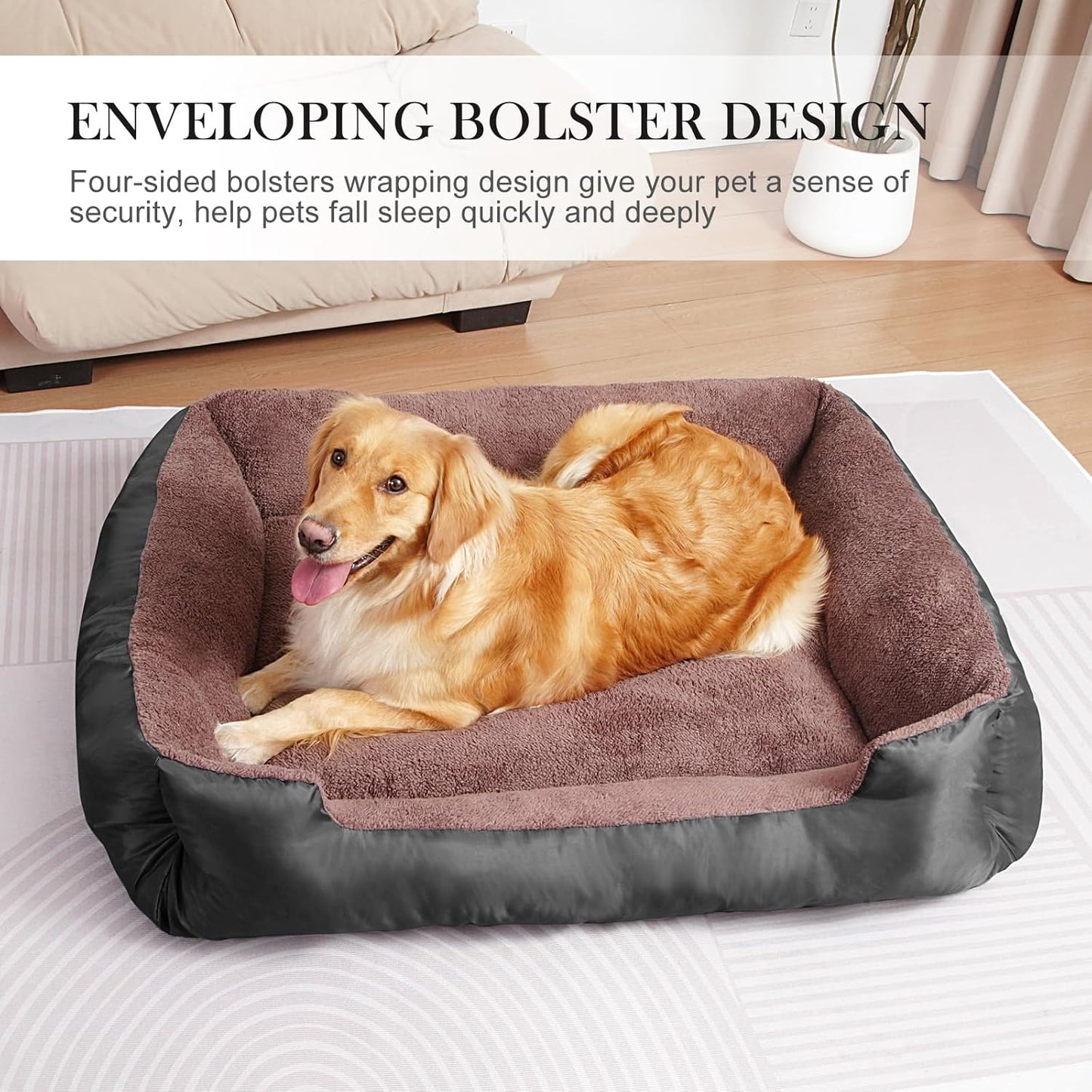 Dog Beds for Extra Large Dogs, Rectangle Washable Pet Bed with Sides, Big Dog Couch Bed with Non-Slip Bottom