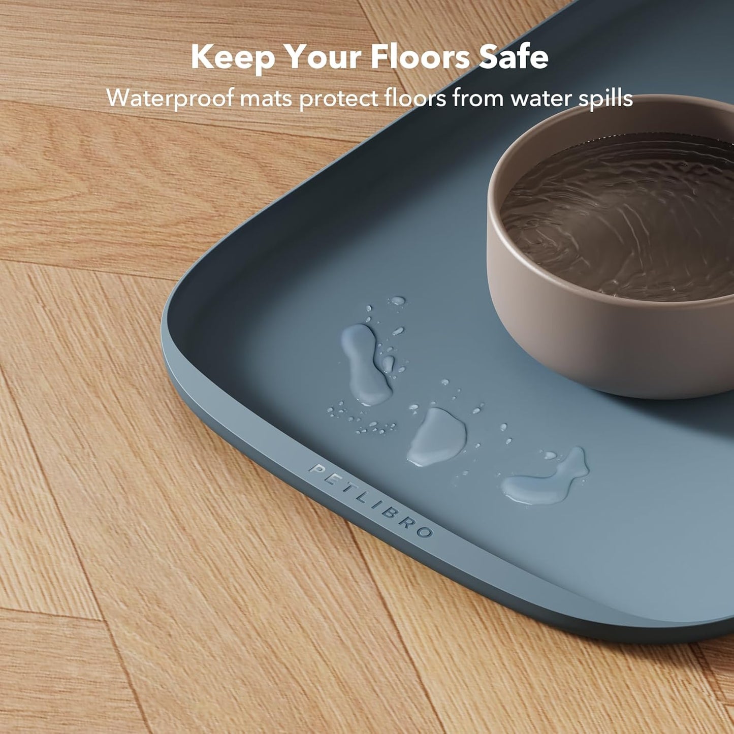 PETLIBRO Dog Food Mat, Safety Silicone Cat Food Mat for Feeder & Fountain, Waterproof Dog Bowl Mats, Raised Edge Spill Protection Floor, Cove Feeding Mat for Pet (Lake, 22'' x 16.5'')