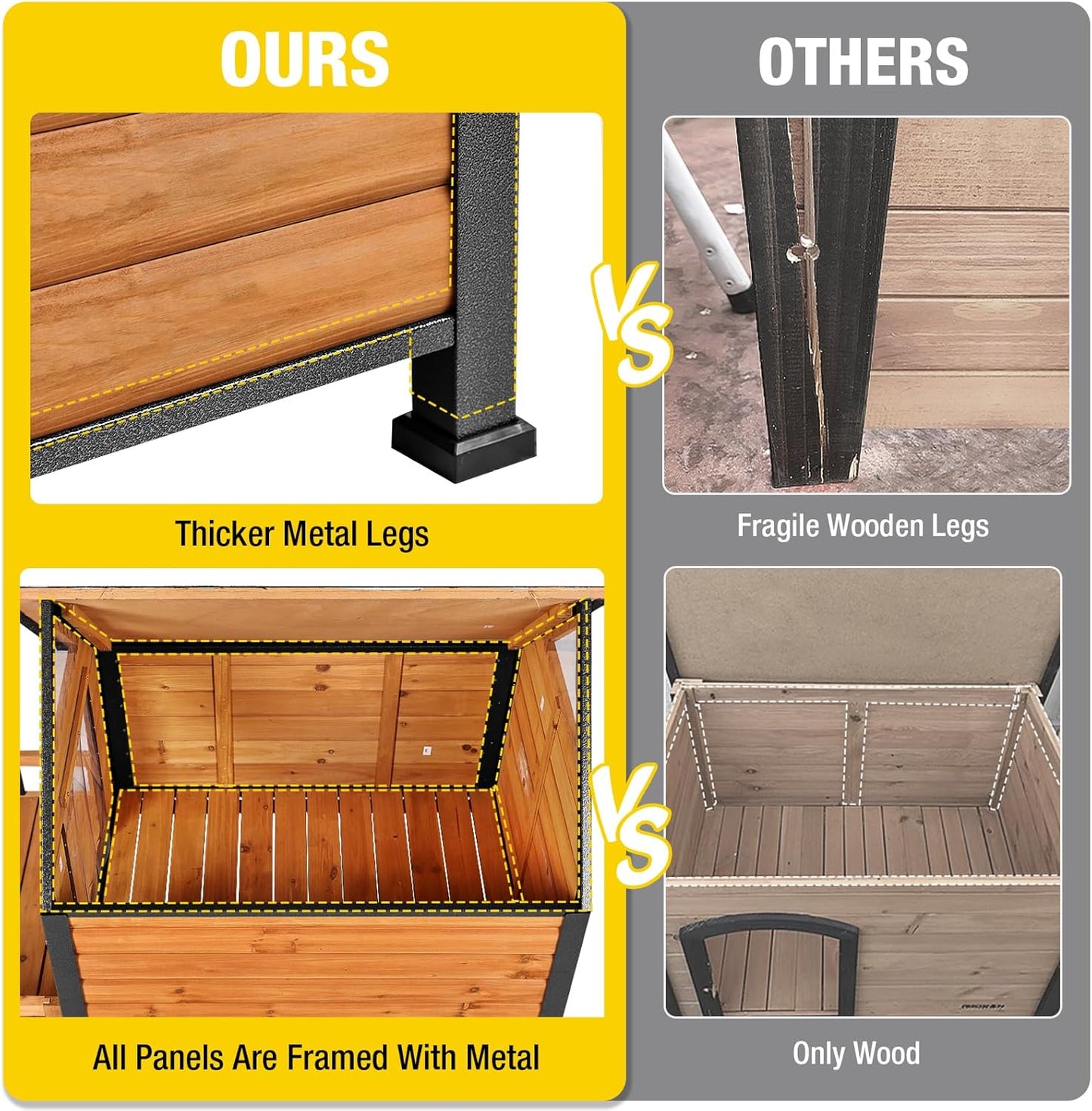 AIVITUVIN Dog House Outdoor Anti-Bite Metal Frame Design Wooden Dog Kennel Outside with Elevated Floor Weatherproof (Brown, 45" D x 32.9" W x 32.6" H)