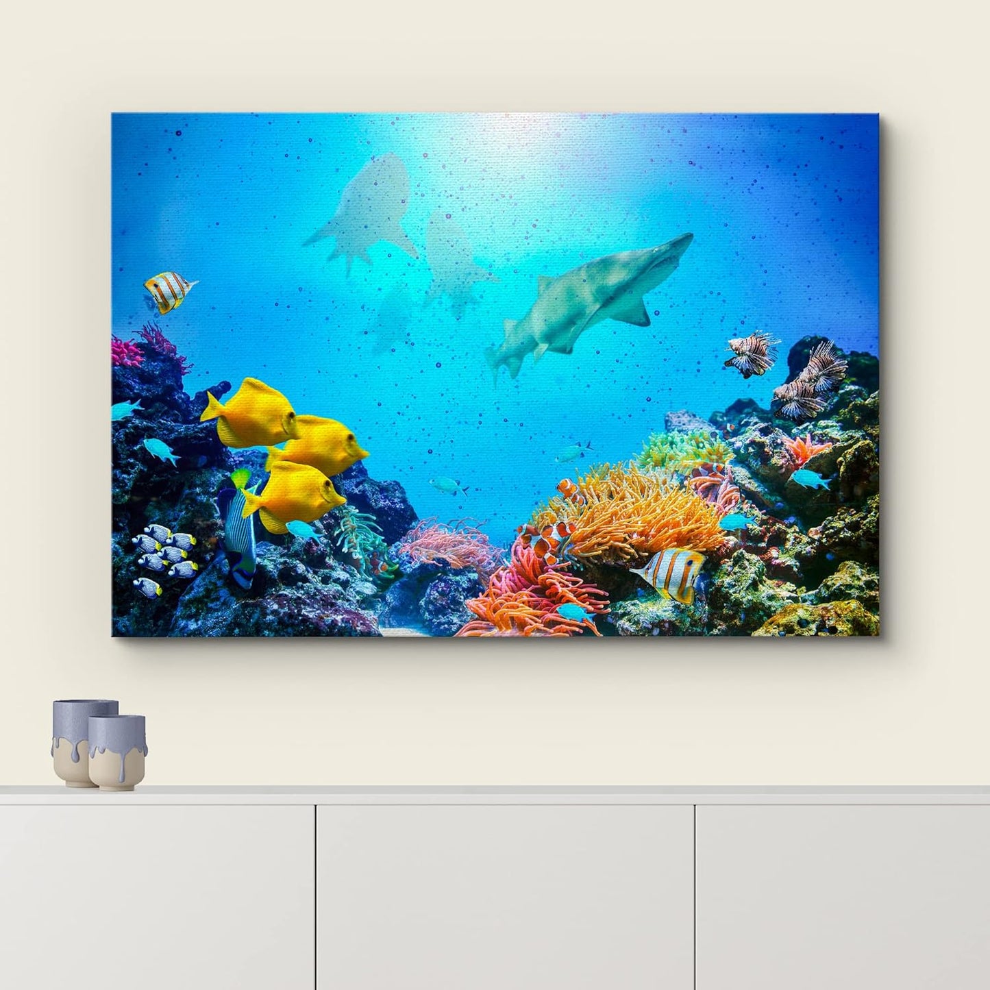 wall26 Canvas Print Wall Art Vibrant Coral Reef Shark Fish Anemone Reef Nature Animals Photography Realism Rustic Scenic Landscape Wilderness Earth for Living Room, Bedroom, Office - 32"x48"