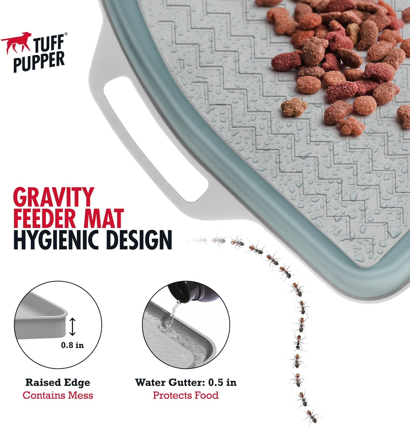 Tuff Pupper 26x21 Large Waterproof Pet Feeding Mat | Designed for Pet Fountains, Dog Gravity Water Bowls, Elevated Feeders | Raised Edges Prevent Spills | Dishwasher Safe | Non Slip Silicone Base