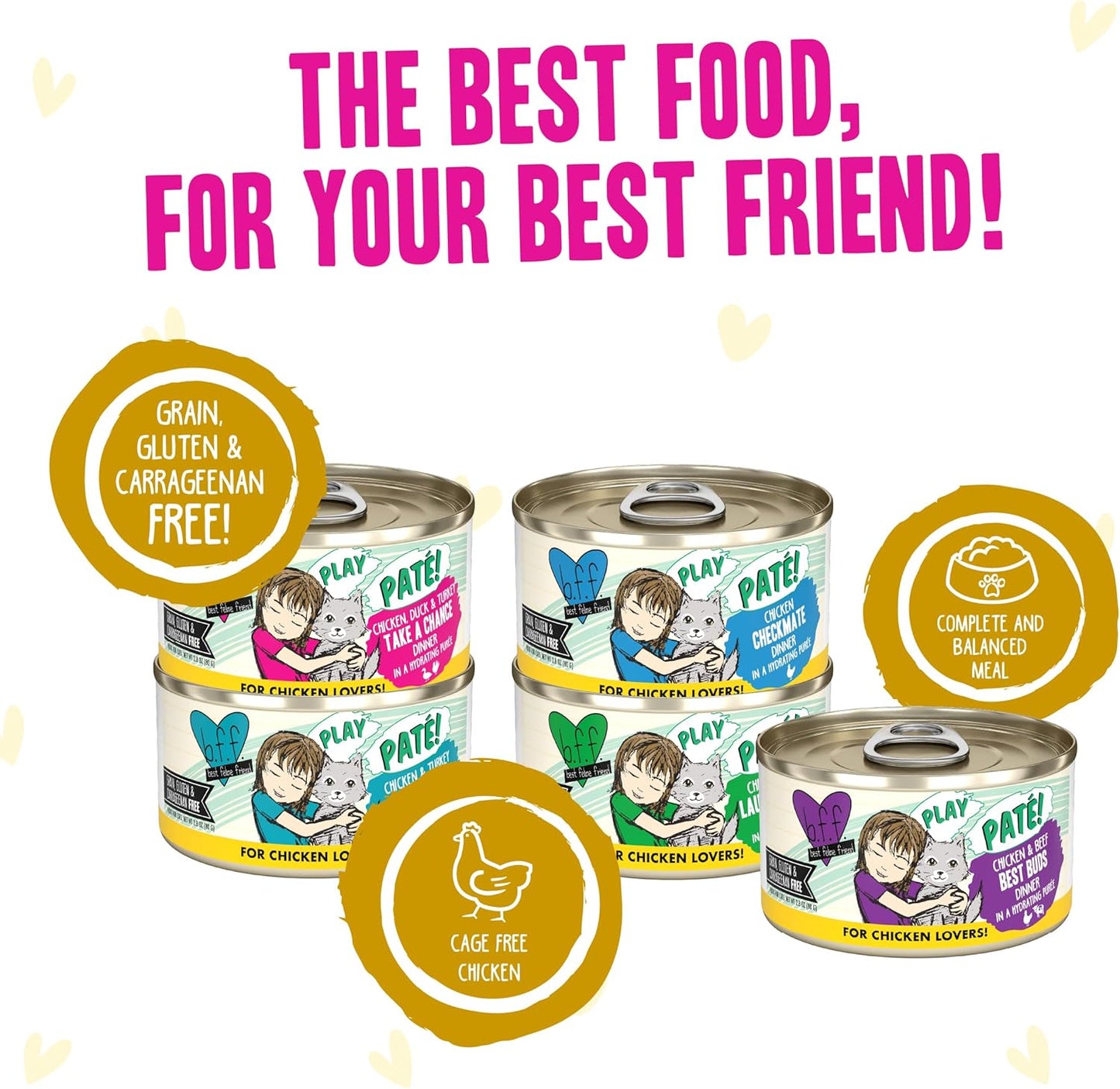 Weruva B.F.F. Play - Best Feline Friend Paté Lovers, Aw Yeah!, Fowl Play Yellow Patés Variety Pack, 2.8oz Can (Pack of 18)