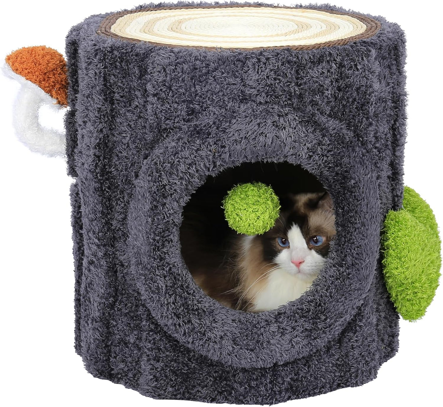 NUNU Cat Tree Tower with Scratch Table ＆ Soft Cushion, Cat Condo Tree Cave for Small Kittens, Cat House with Hanging Ball Toy for Indoor (Grey)