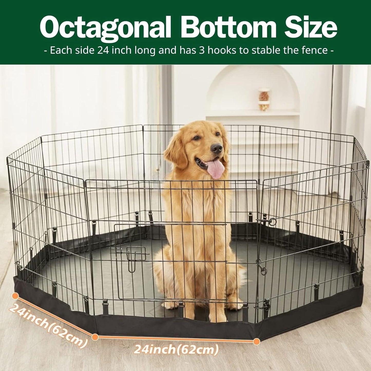 PJYuCien Dog Playpen, 8 Panels 30’’H Dog Pens Indoor with Bottom Pad, Metal Foldable Pet Puppy Exercise Fence Crate Kennel, Better for Small Animals,Black