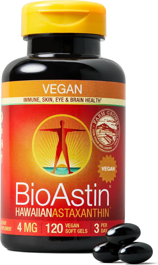 Nutrex Hawaii Vegan BioAstin Hawaiian Astaxanthin - 4mg, 120 Softgels - Farm-Direct Premium Antioxidant Supplement to Support Eye, Skin, Joint & Immune System Health - Vegan, Non-GMO & Gluten-Free