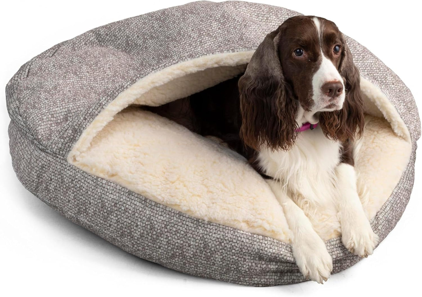 Snoozer Luxury Cozy Cave Dog Bed - Indoor Dog Bed with Cover Cave, Covered Calming Burrow for Small & Medium Sized Pets with Blanket Attached, Enclosed, Washable - Large, Merlin Linen