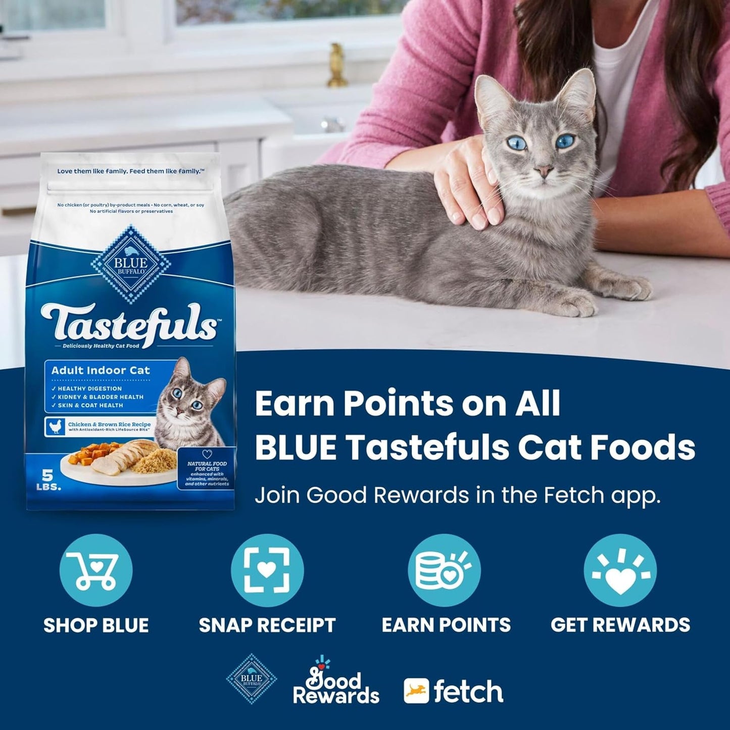 Blue Buffalo Tastefuls Natural Dry Food for Adult Indoor Cats, Salmon & Brown Rice Recipe, 3-lb. Bag