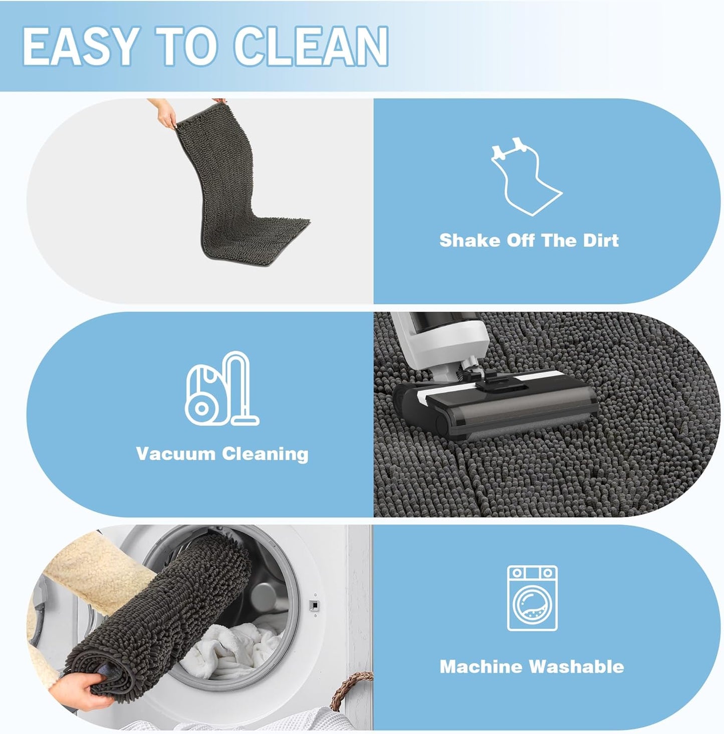 Amyracel Dirt Trapping Door Mat, 24" x 72" Large Absorbent Dog Door Mat for Muddy Paws, Quick Dry Non Slip Chenille Mud Mat for Dogs, Machine Washable Entry Indoor Entryway Rug for Inside Floor