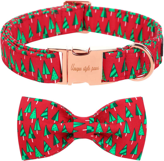 Unique style paws Christmas Dog Collar with Bow Best Winter for Small Medium Large Dogs -Christmas Tree-XL