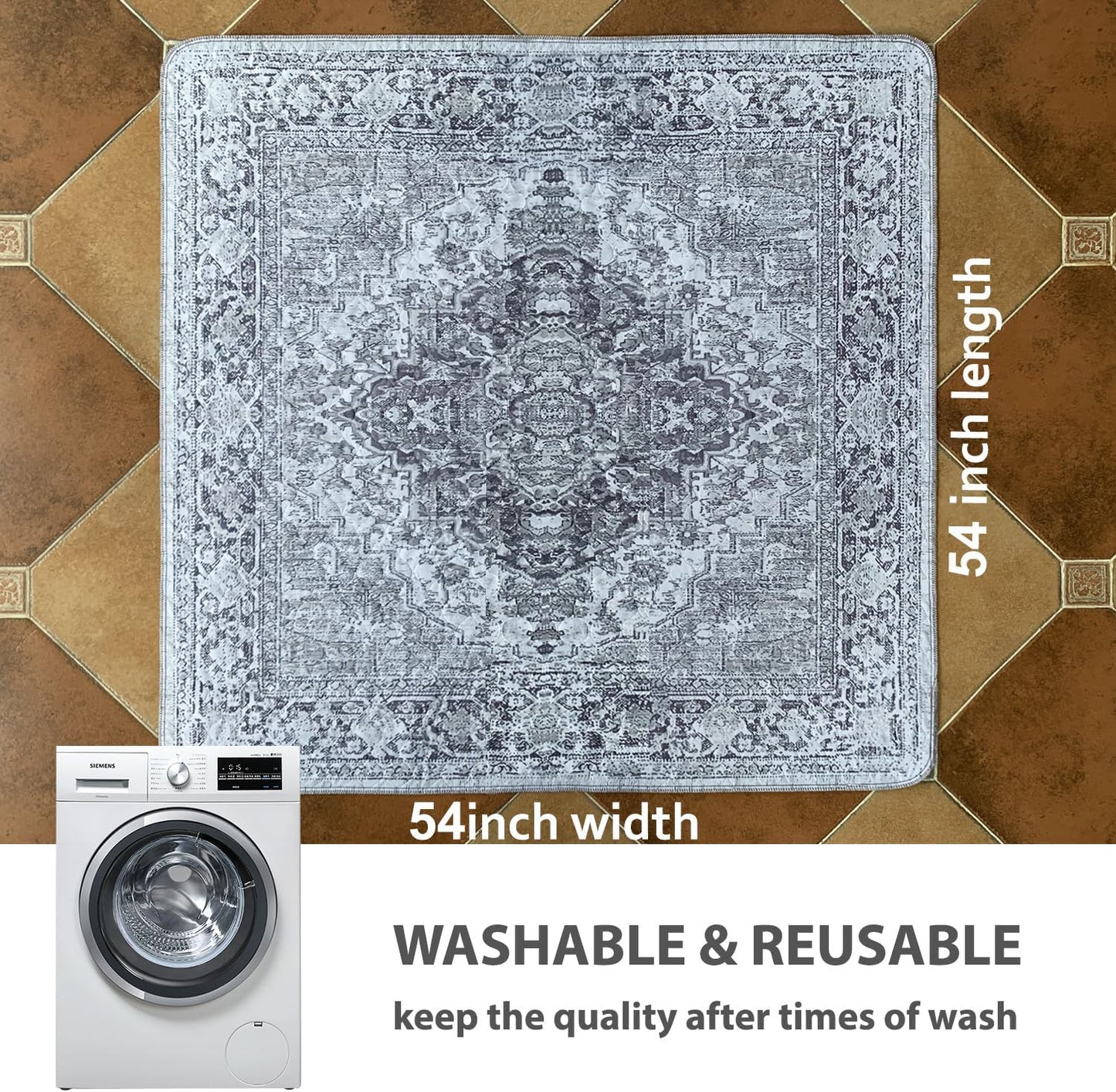 nunubaby Washable Pee Pads for Dogs, Stylish, Non-Slip and Leak-Proof Pee Pads. Reusable Potty Pads for Dogs for Crates and Floors.(Gray/Geo, 54" x54" )