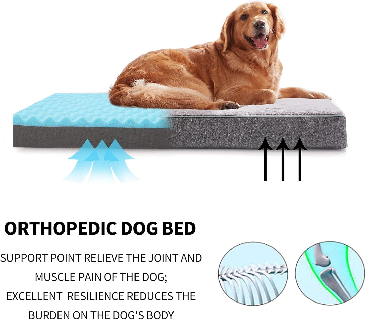 Orthopedic Memory Foam Dog Bed, Cooling Dog Beds Waterproof Pet Bed for Crate with Removable Washable Cover, L(35inch,65Lbs)
