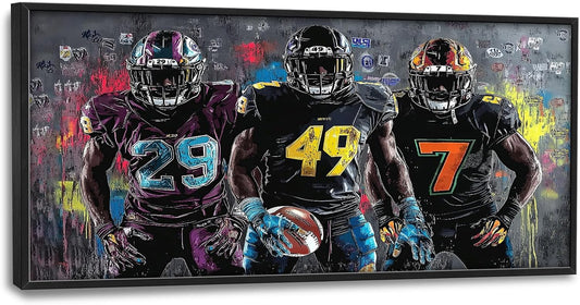 Large Rugby Player Wall Art for Living Room, Framed Oversized Graffiti Sport Wall Decor Cool Canvas Painting Pictures for Men Modern Artwork for Living Room Bathroom Bedroom Office Dining Room 60"x30"