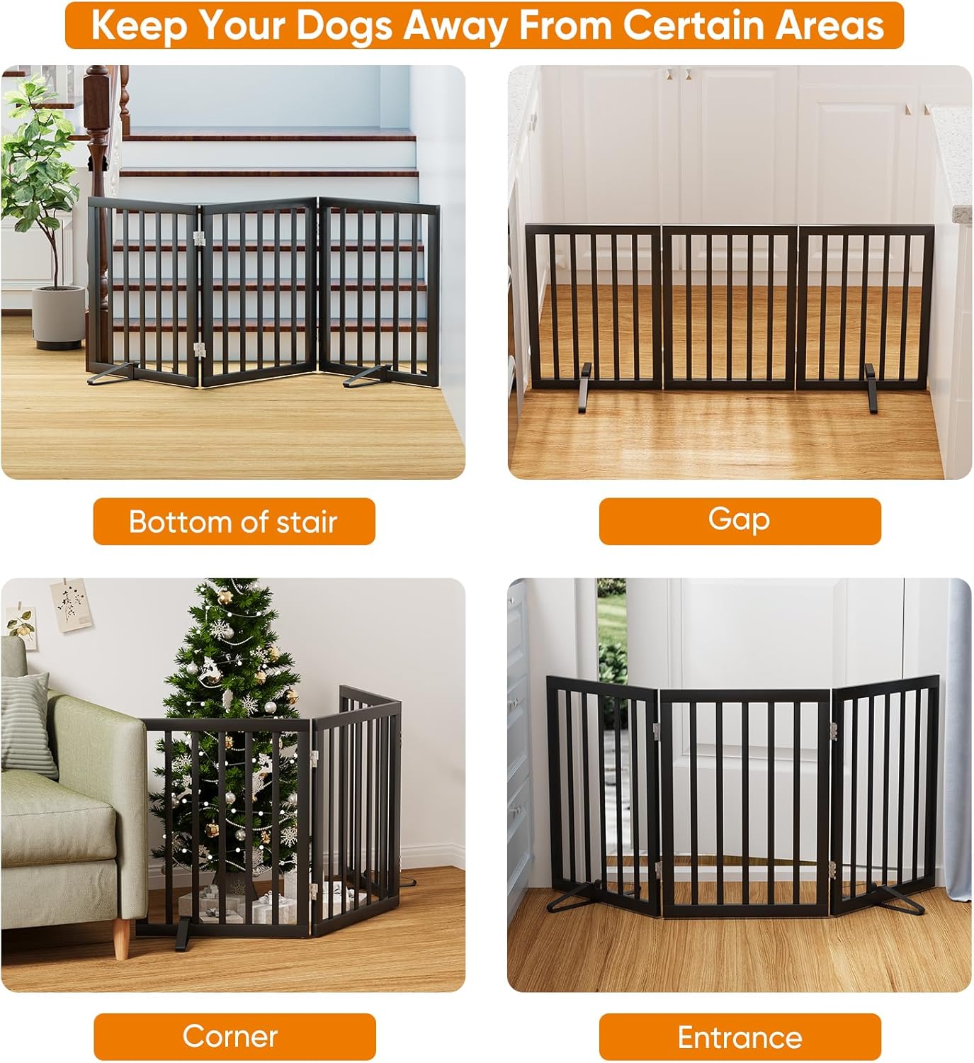 Black 18-55" Foldable Pet Gate for Stairs & Doorways, Puppy Gate Fence