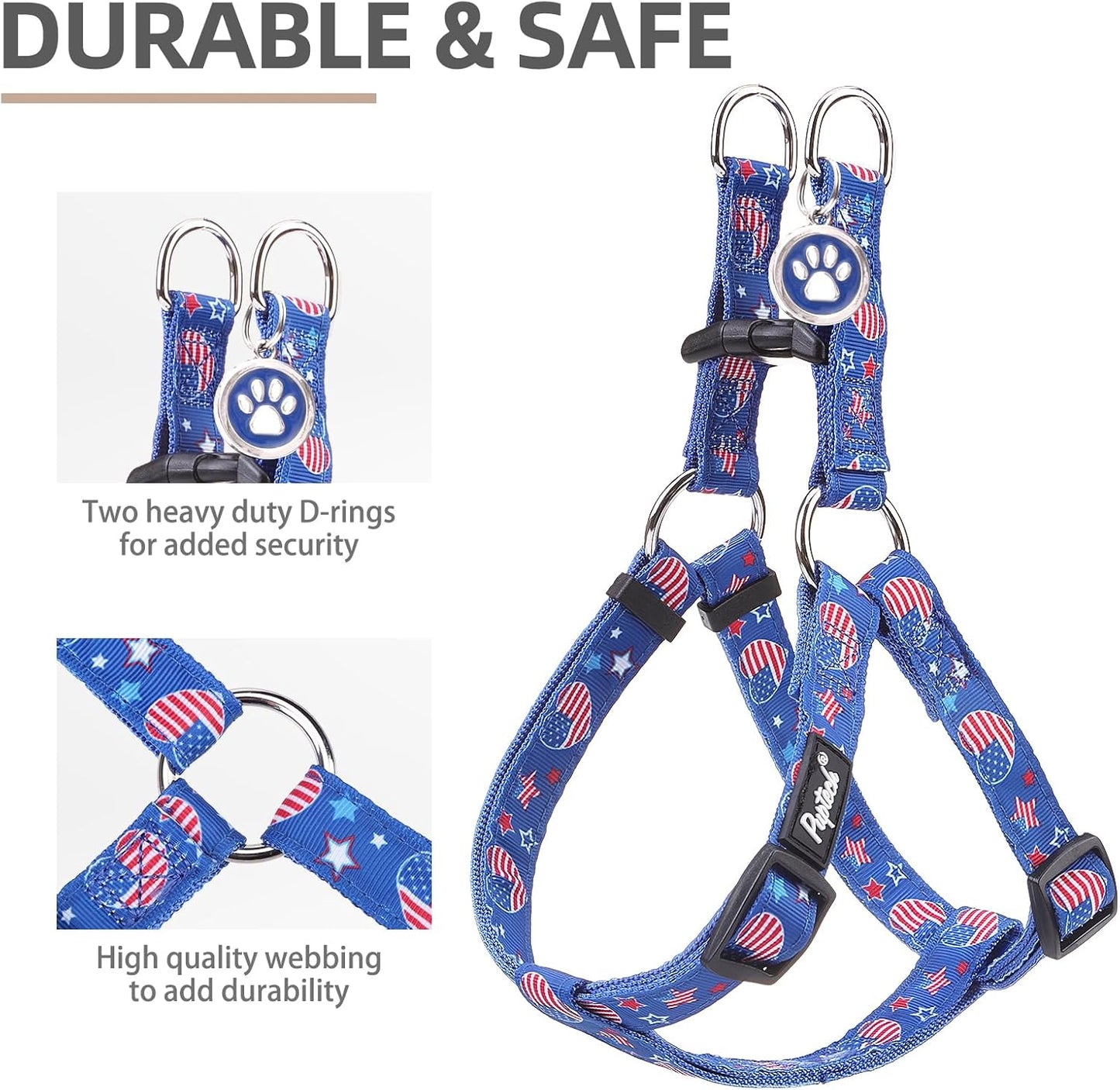 PUPTECK No Pull Dog Harness Soft Adjustable Basic Nylon Step in Puppy Vest Outdoor Walking with ID Tag, American Flag, S