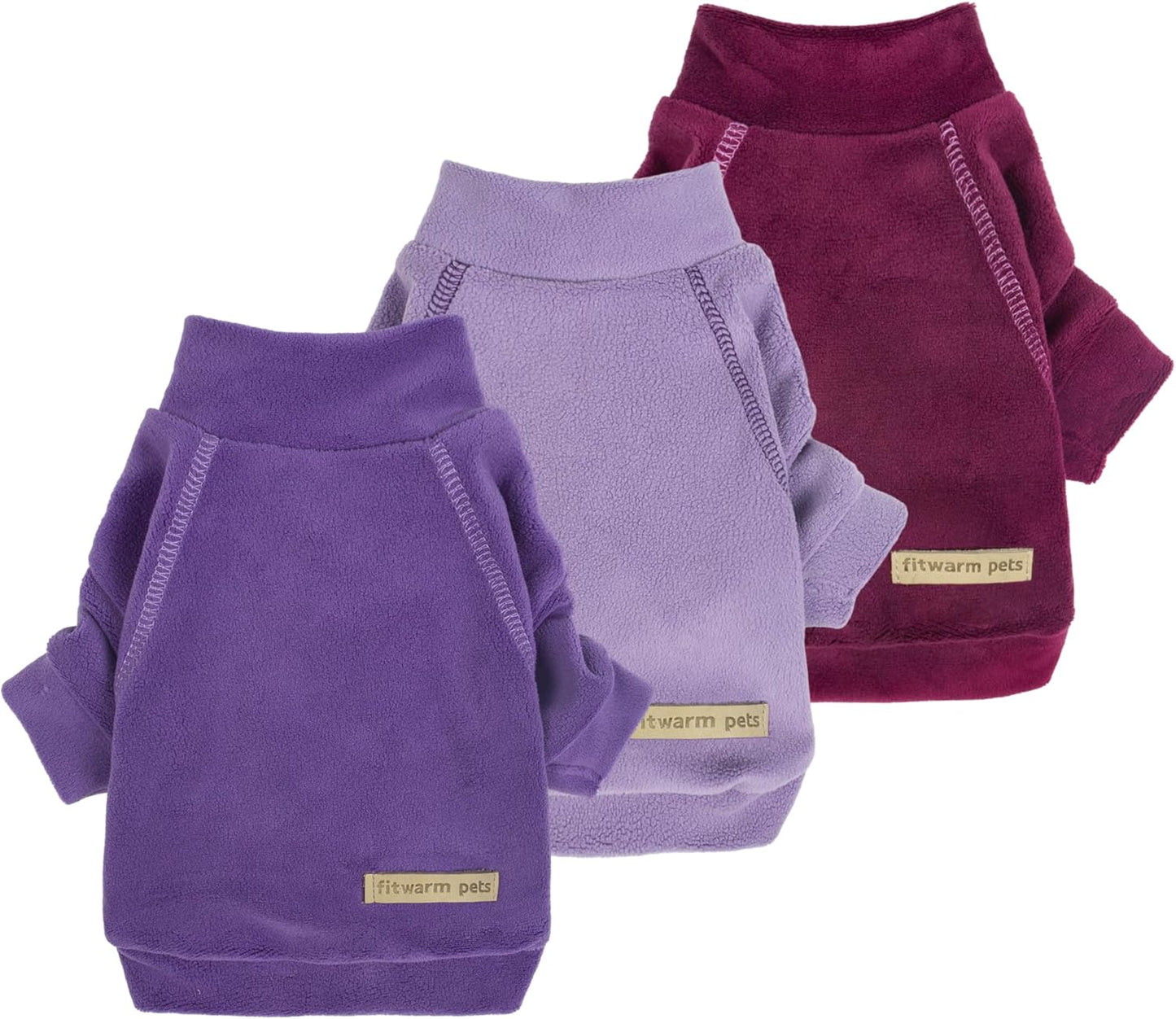 Fitwarm 3 Pack Classic Fleece Dog Sweater, Turtleneck Dog Sweatshirt, Dog Winter Clothes for Small Dogs Boy Girl, Pet Pullover Jumper, Cat Apparel, Purple, MediumPurple, Dark Red, XL
