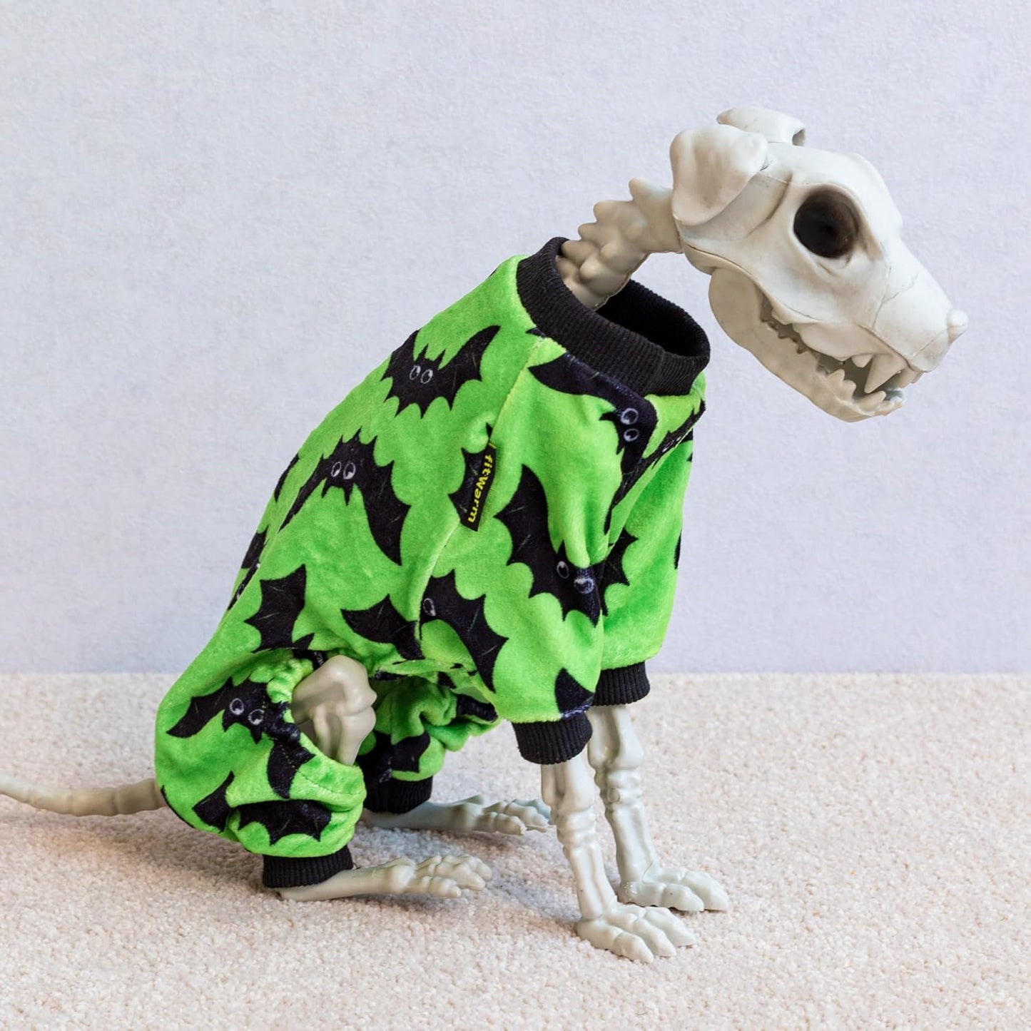 Fitwarm Halloween Bat Dog Pajamas, Funny Costumes for Small Dogs Boy Girl, Pet Outfit, Lime Green, Black, XS