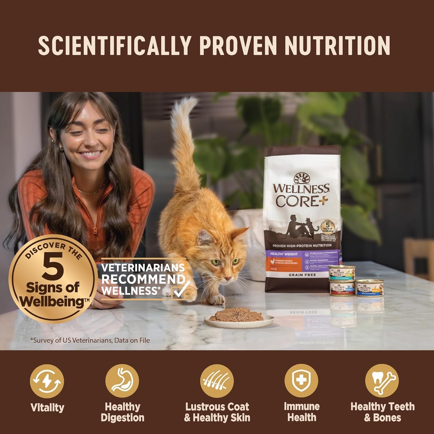 Wellness CORE+ Skin & Coat Pate Adult Wet Cat Food, Natural, Protein-Rich, Grain Free, 2.8 Ounce, 12 Pack (Duck & Chicken)