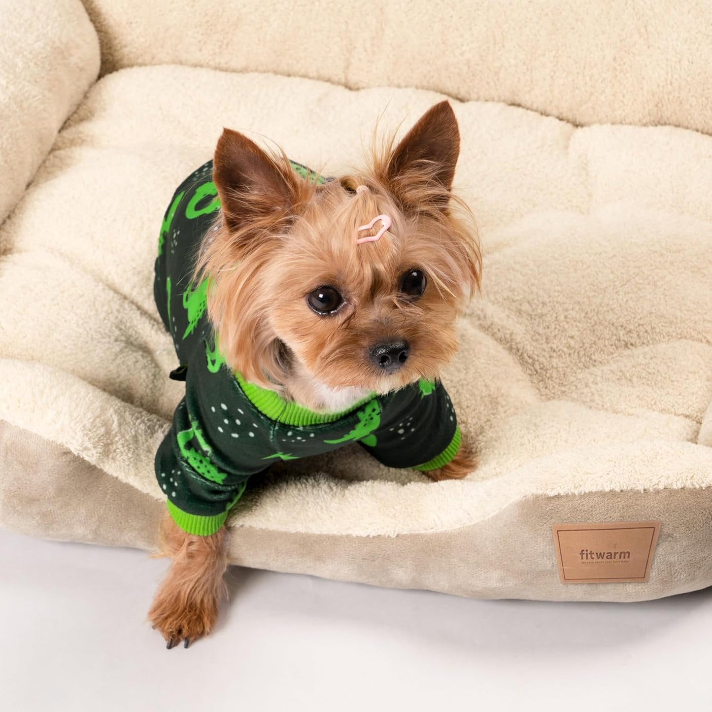 Fitwarm Dinosaur Dog Fleece Pajamas, Warm Clothes for Small Dogs Boy, Cozy Pet Onesie with Feet, Dark Green, Bright Green, XXL