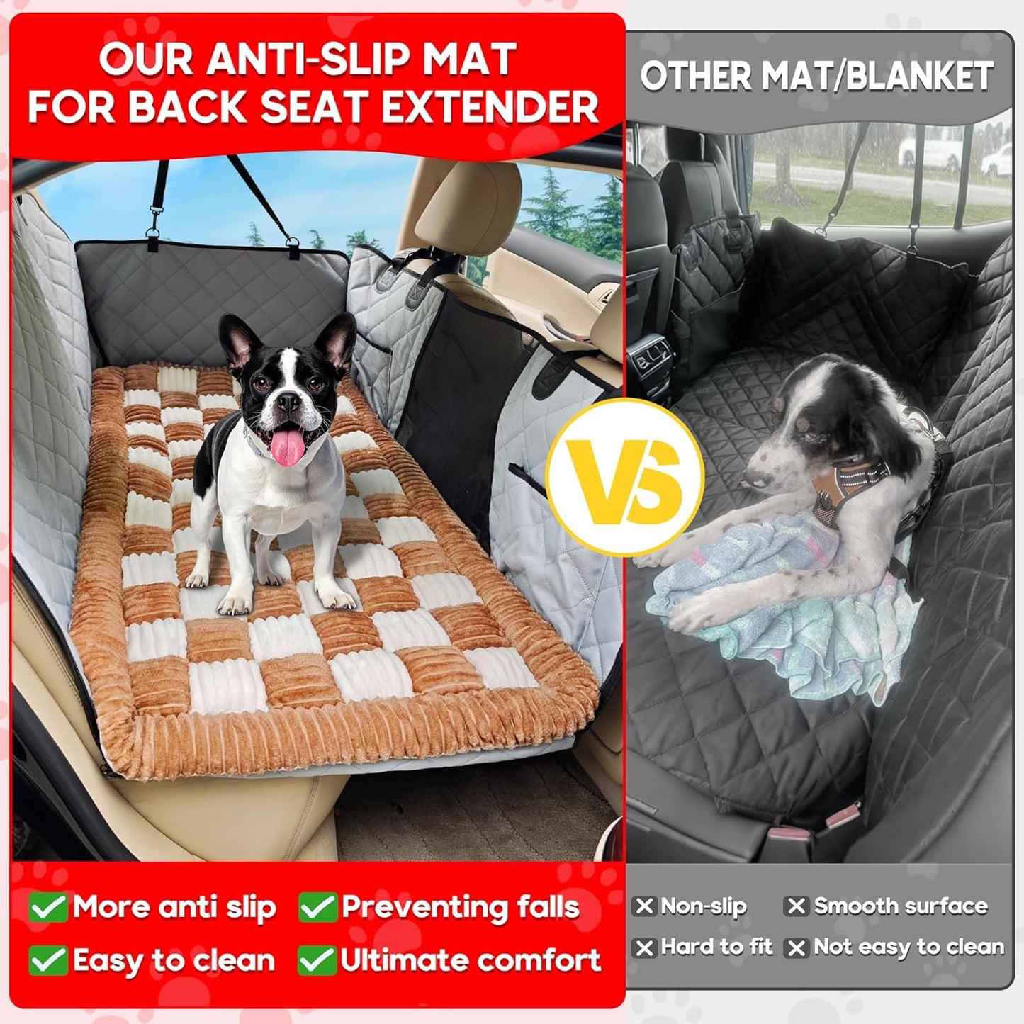 Dog Car Bed Mat, Non-Slip Backseat Extender Pet Blanket, Plaid Dog Bed for Trucks, Sedans & Large SUVs, Chew-Resistant Travel Pad for Dogs, Easy Clean & Scratch-Proof & Comfort (56"x28.7")