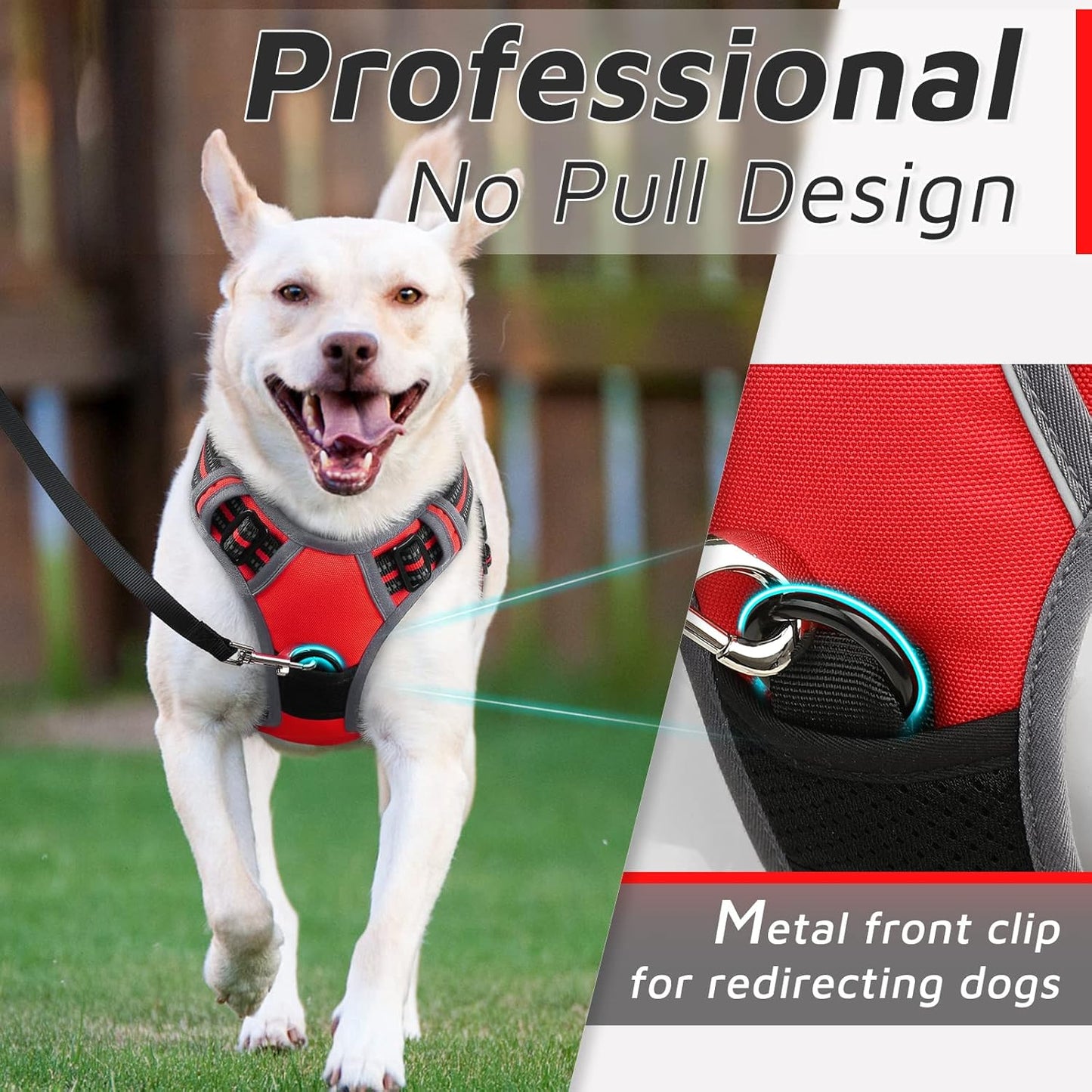 Eagloo Dog Harness Large Breed, No Pull Service Vest with Reflective Strips and Control Handle, Adjustable and Comfortable for Walking, No Choke Pet Harness with 2 Metal Rings, Red, XL