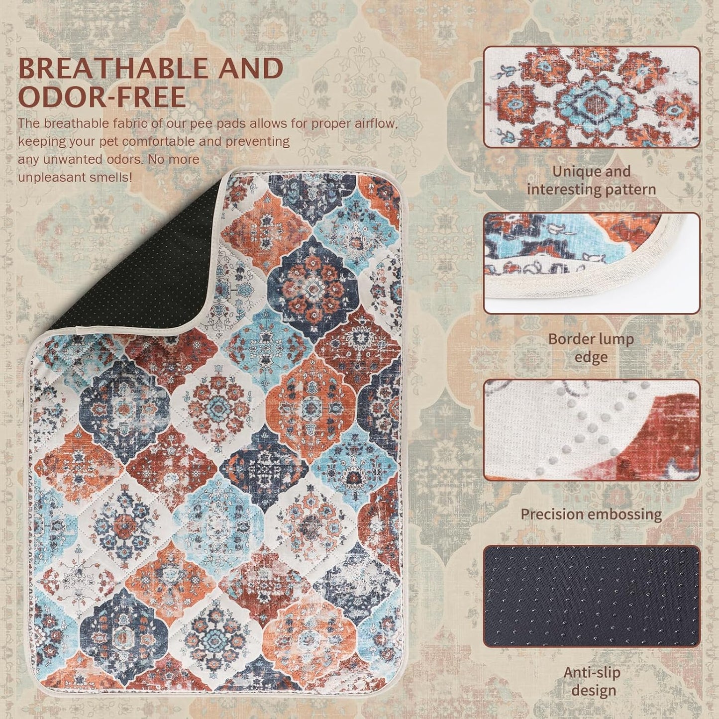 IEUUMLER Washable Pee Pads for Dogs, 2 Pack Reusable Pee Pads for Dogs Non-Slip Grip, Super Absorbent Waterproof Puppy Pads for Potty training, Playpen, Crate, Whelping Box EU011 (Orange,36" x 24")